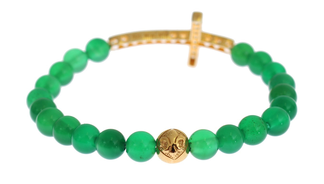 Nialaya Elegant Green Jade Bead & Gold Plated Bracelet Nialaya
