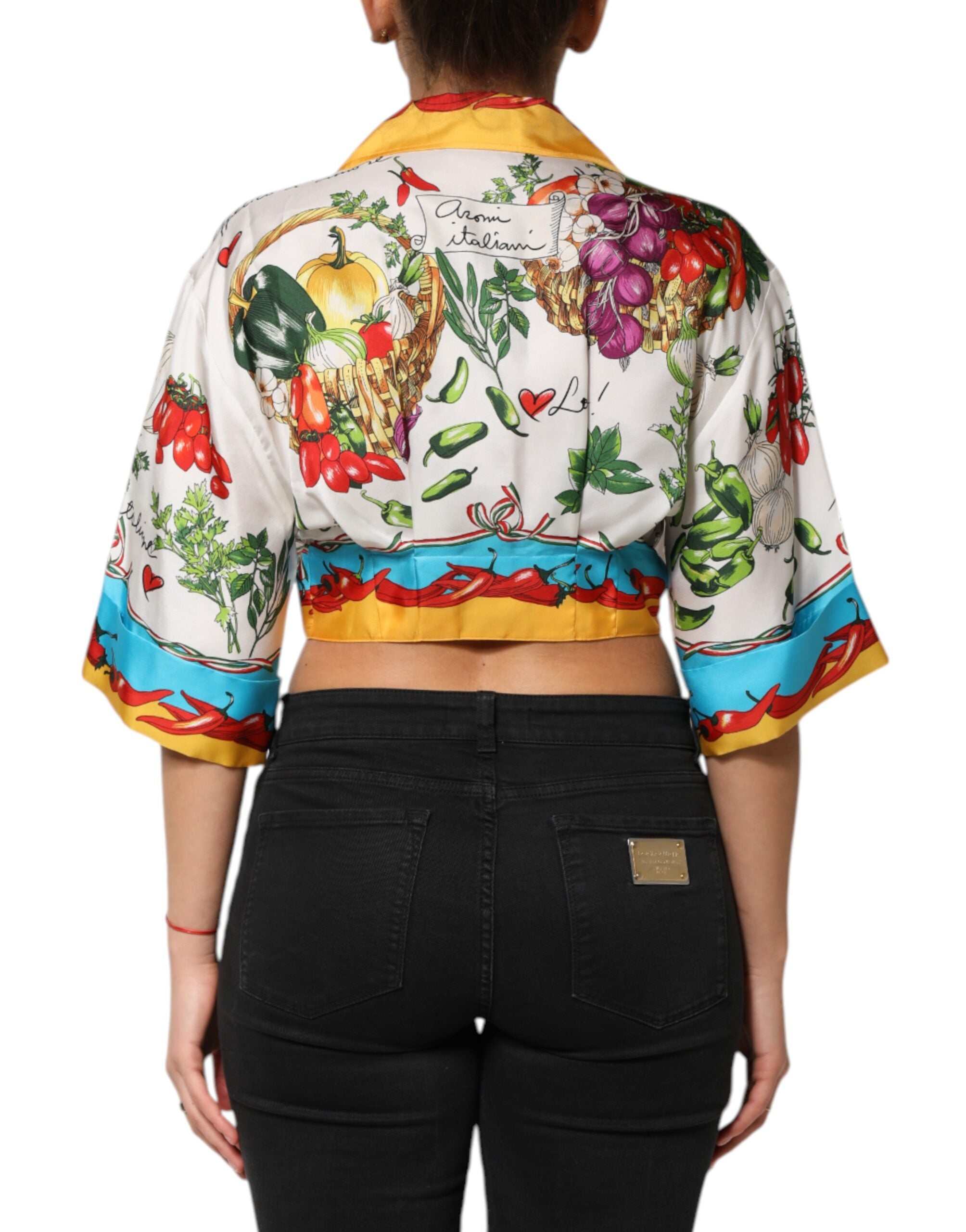 Blusa cropped de seda multicolorida Dolce & Gabbana Chili