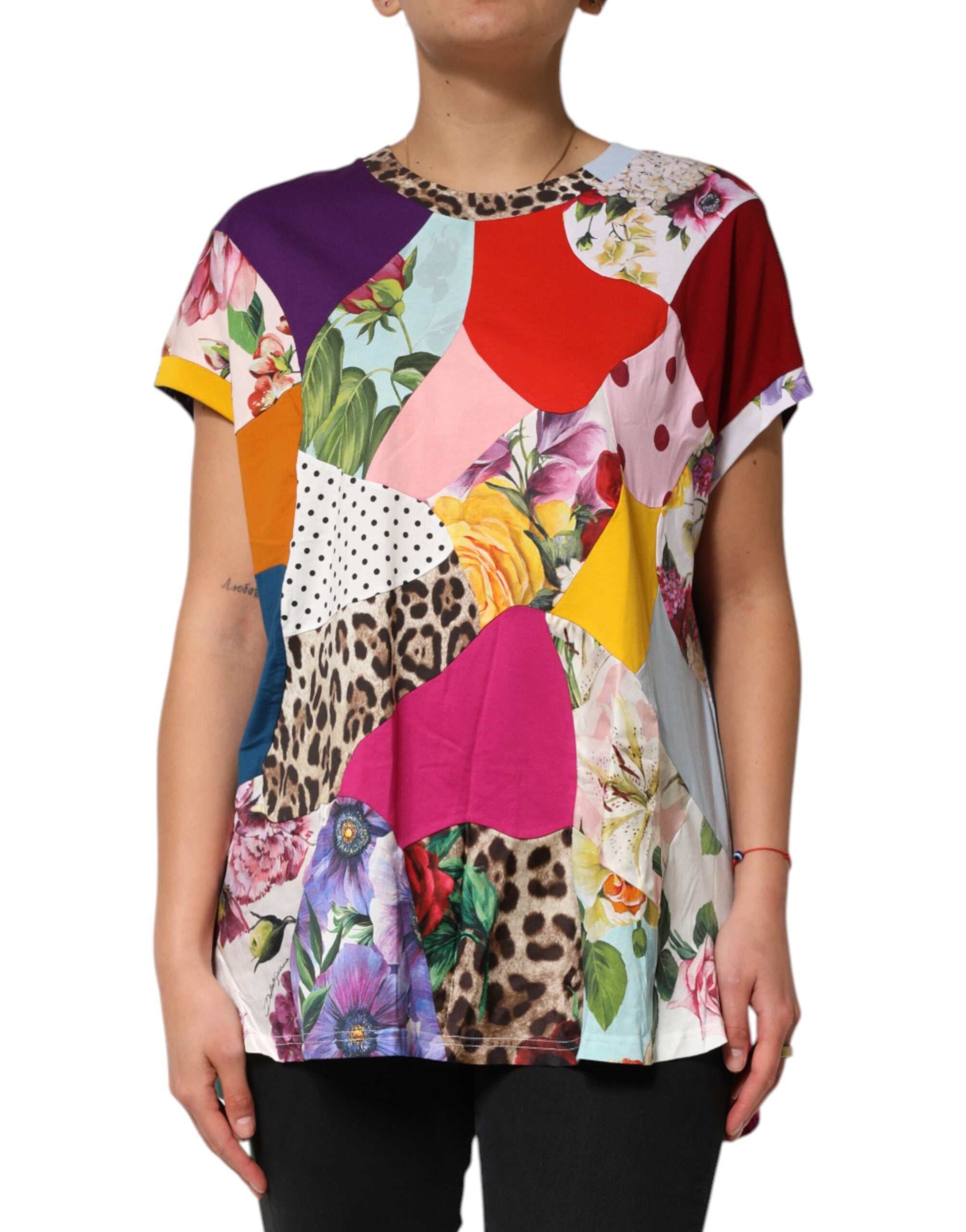 Blusa Dolce & Gabbana multicolorida em patchwork de algodão e seda.