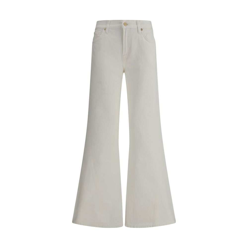 7FOR Cream Cotton Flared Jeans