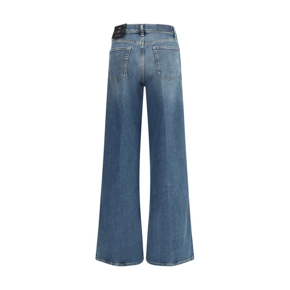 7FOR Blue Cotton Flared Jeans