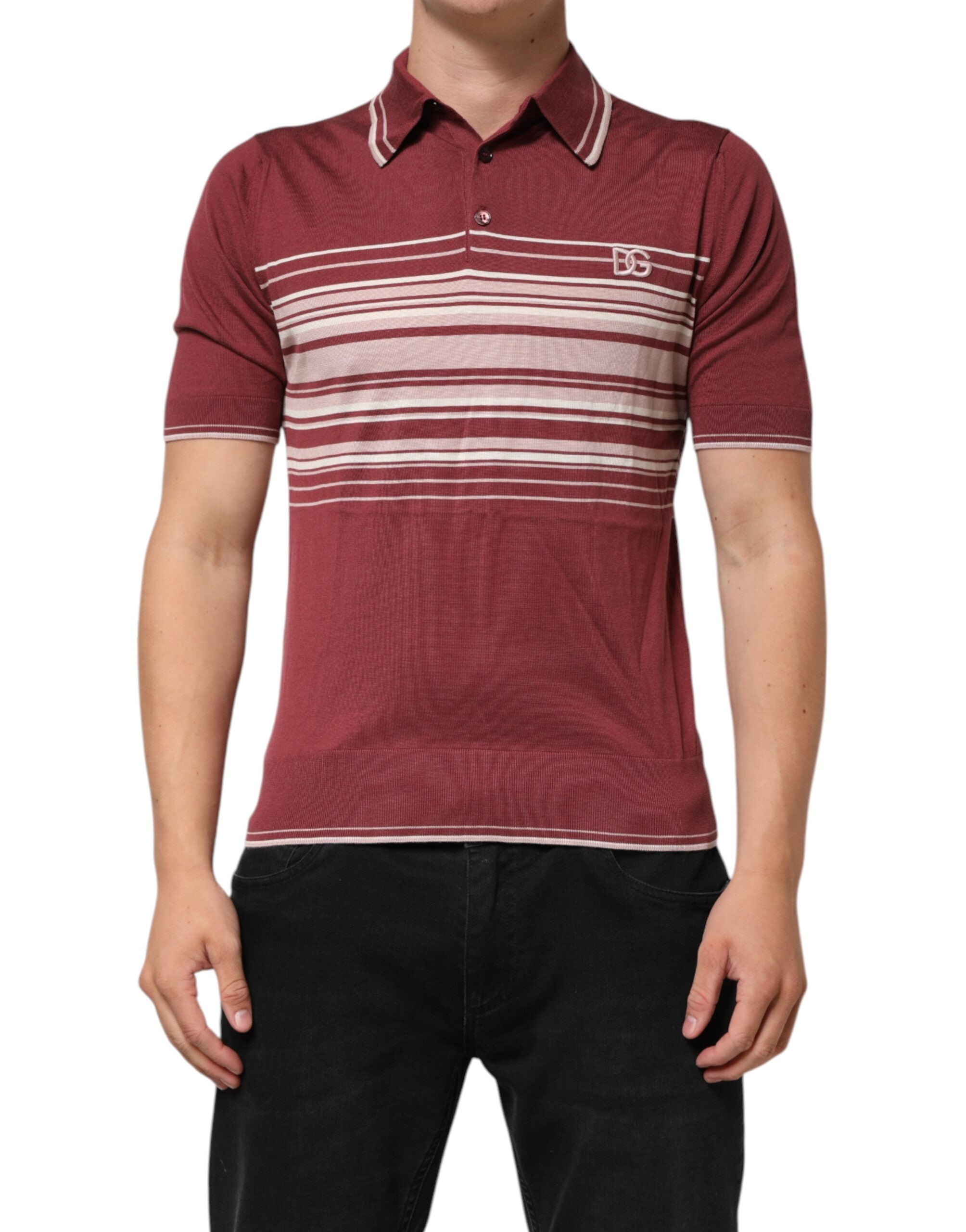 Dolce & Gabbana Cotton Burgundy Striped DG Logo Polo T-shirt