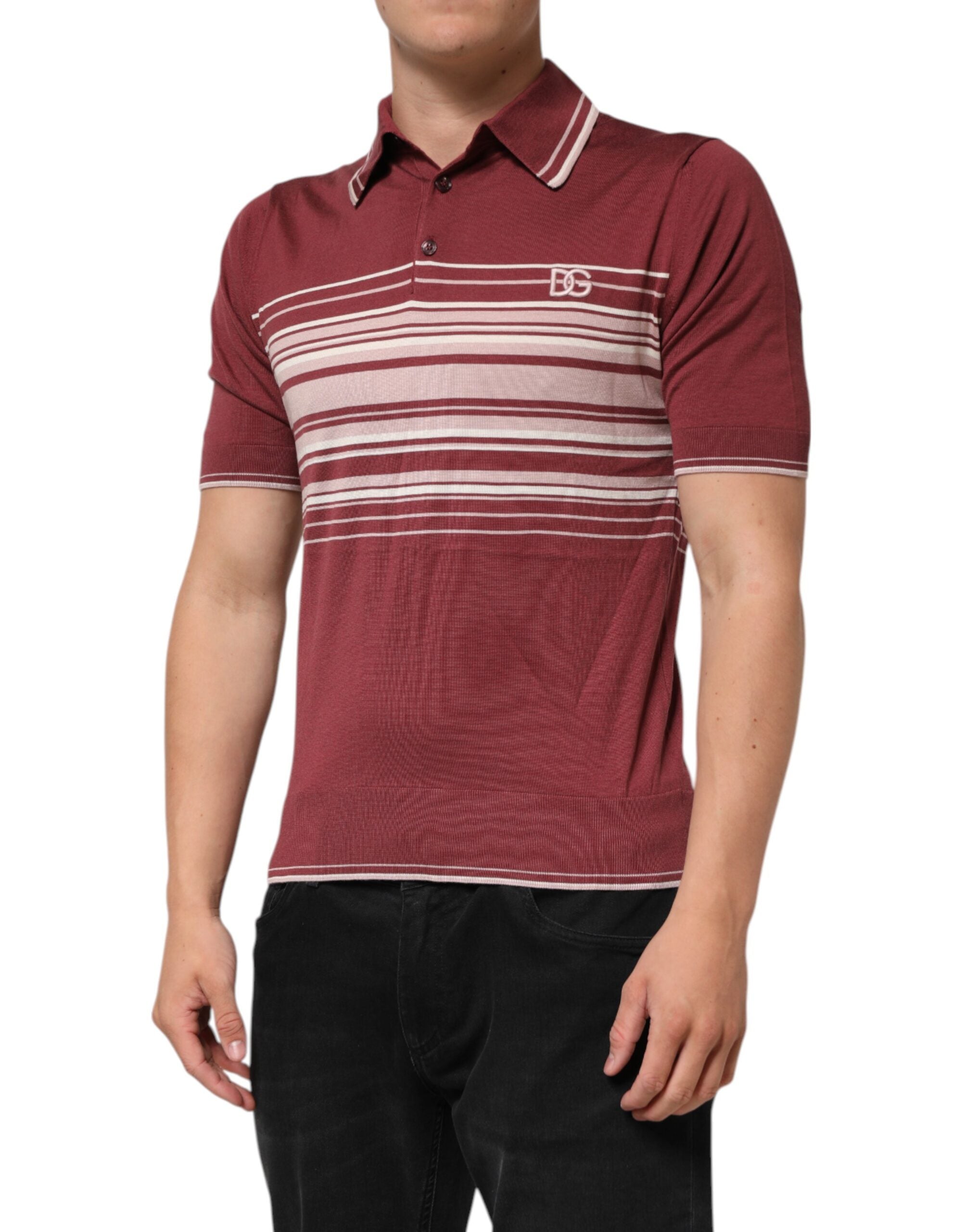 Dolce & Gabbana Cotton Burgundy Striped DG Logo Polo T-shirt