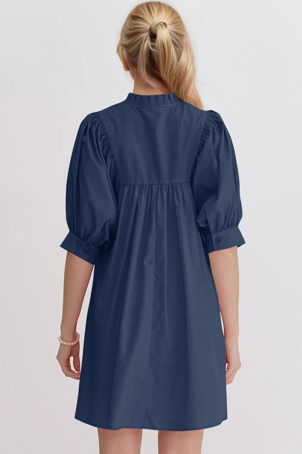 Oh Frill Notched Puff Sleeve Babydoll Mini Dress.