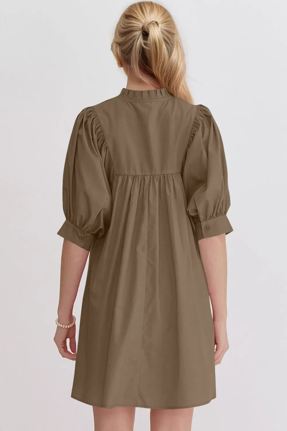 Oh Frill Notched Puff Sleeve Babydoll Mini Dress.