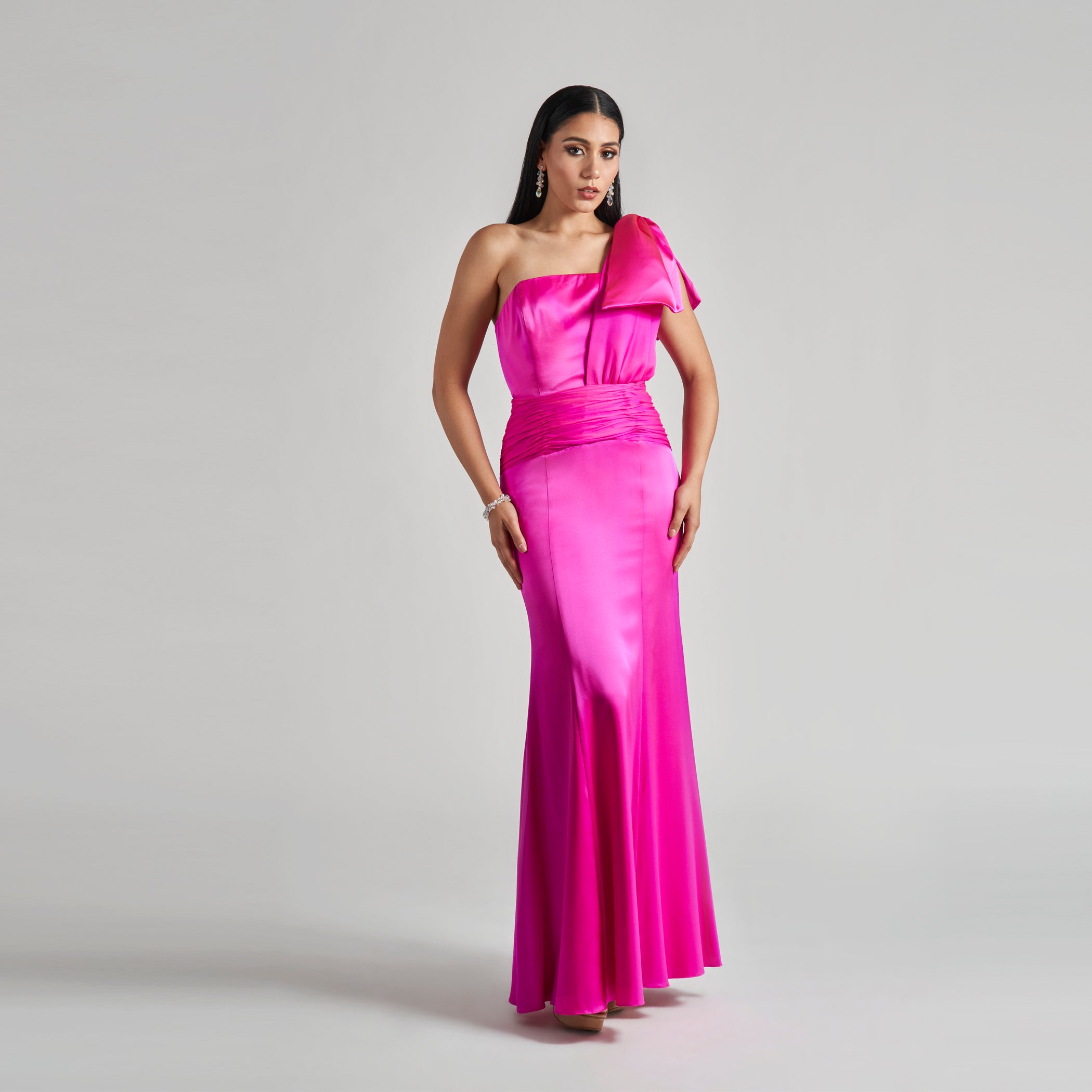 Gathered Waist One Shoulder Bow Gown _ Custom Colors Available - MaraFormigone