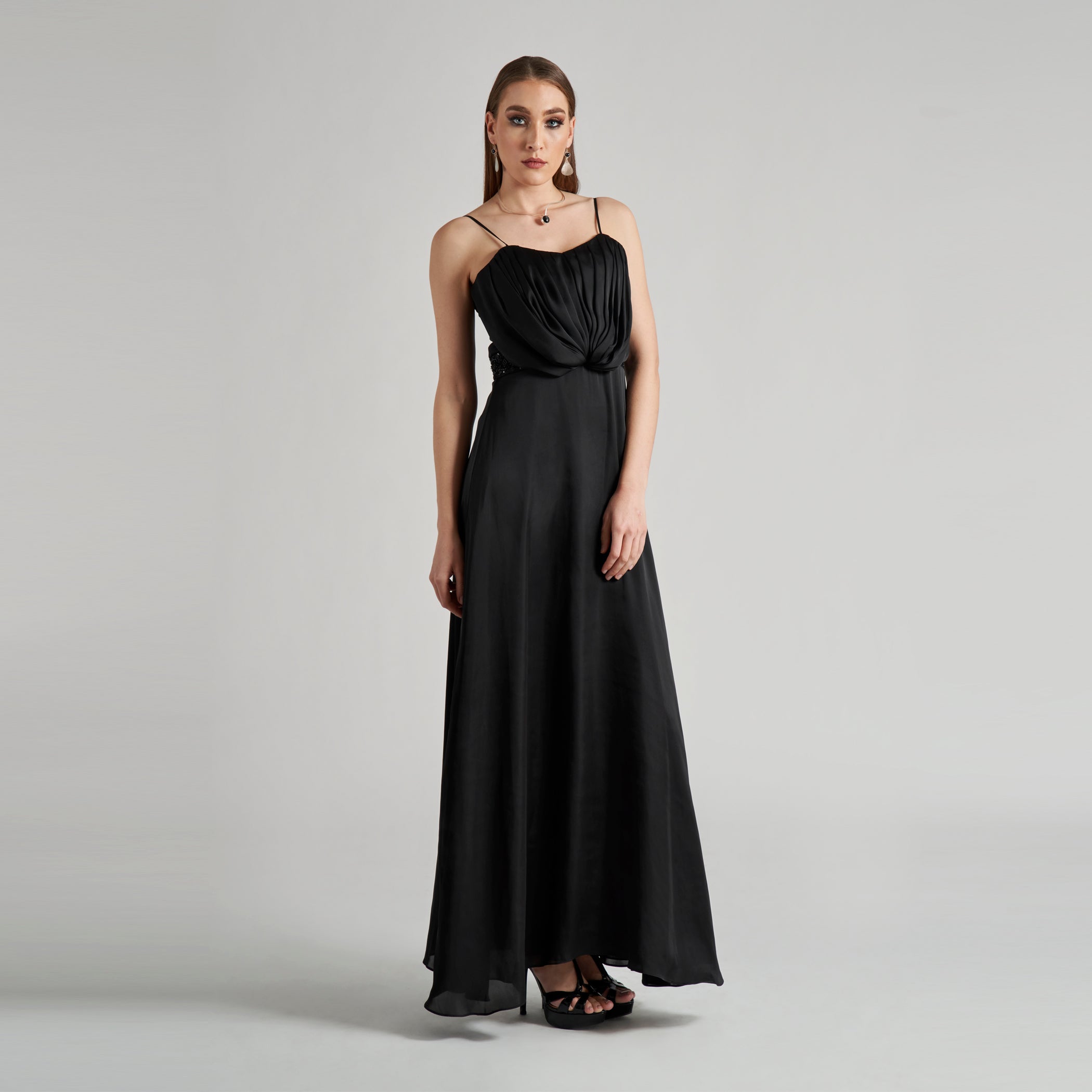 Maxi com corpete plissado