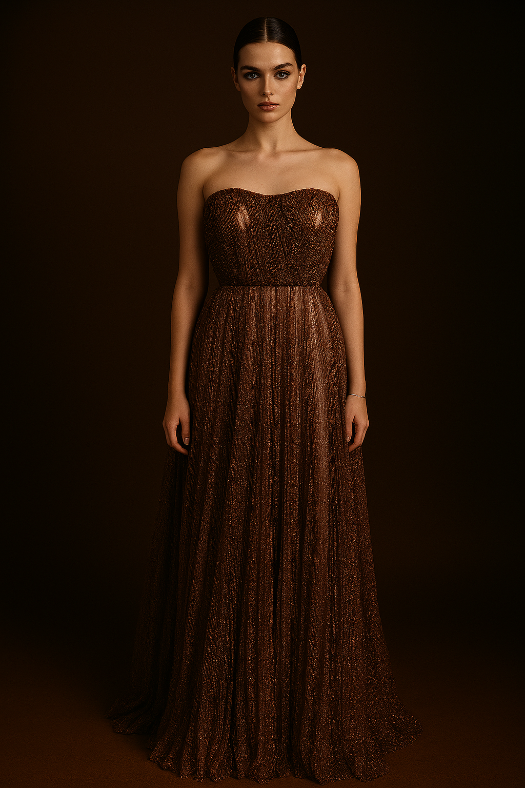 Dolce & Gabbana Elegant Metallic Bronze Long Gown Dolce & Gabbana