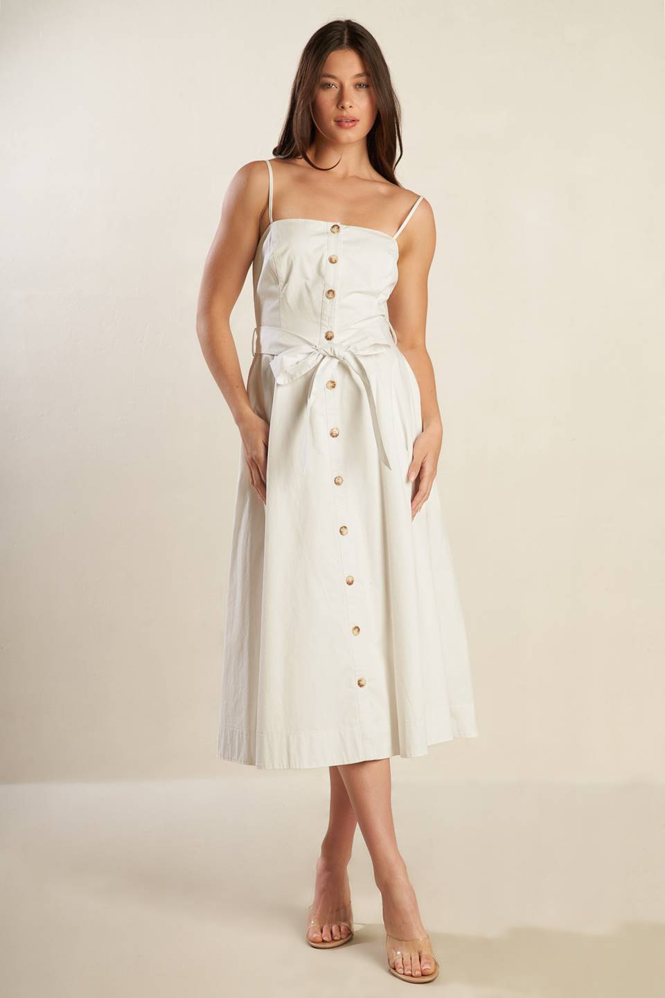 A DAY IN THE MEADOW WHITE WOVEN MIDI DRESS - MaraFormigone
