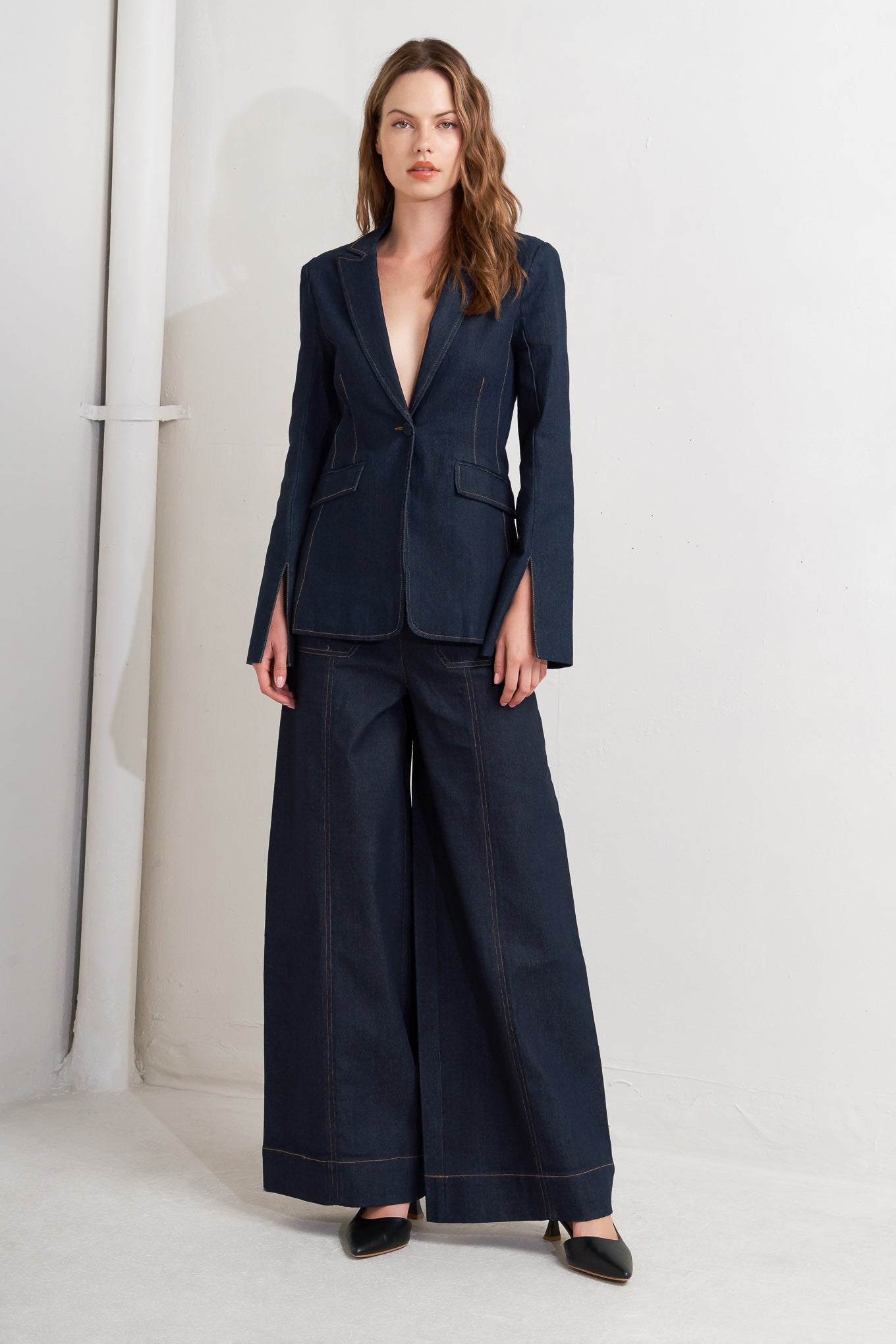 Blazer jeans com painel urbano