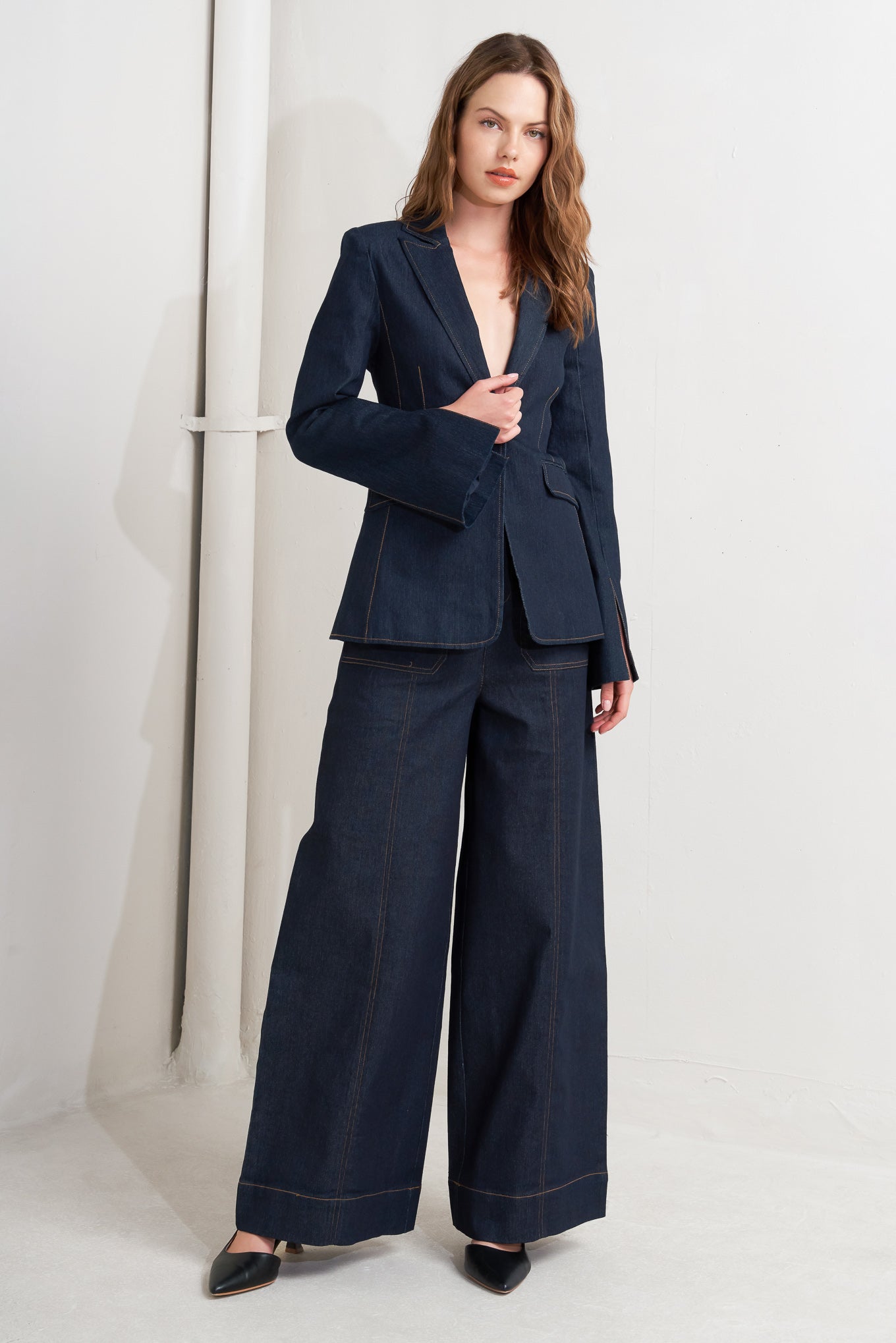 Blazer jeans com painel urbano