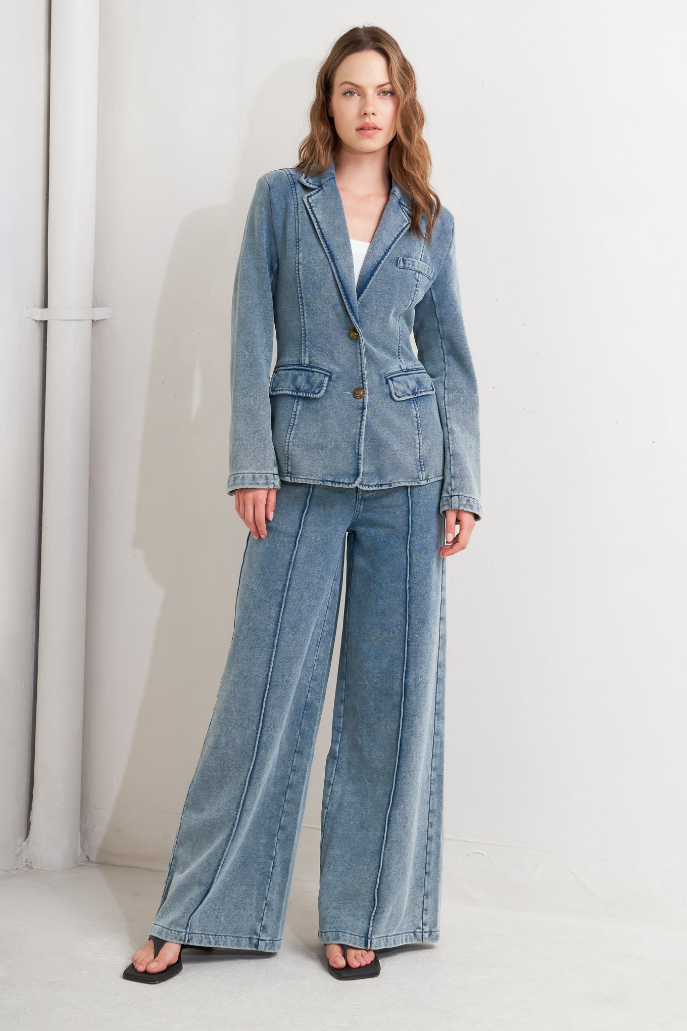 Blazer de tecido felpudo francês com modelagem ajustada