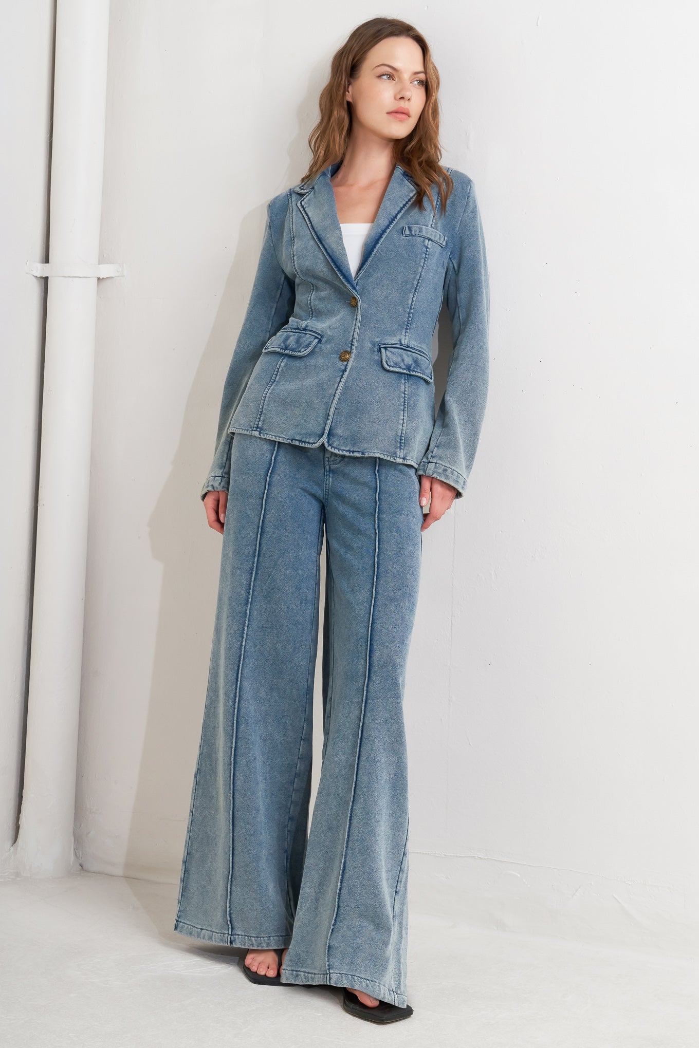 Blazer de tecido felpudo francês com modelagem ajustada