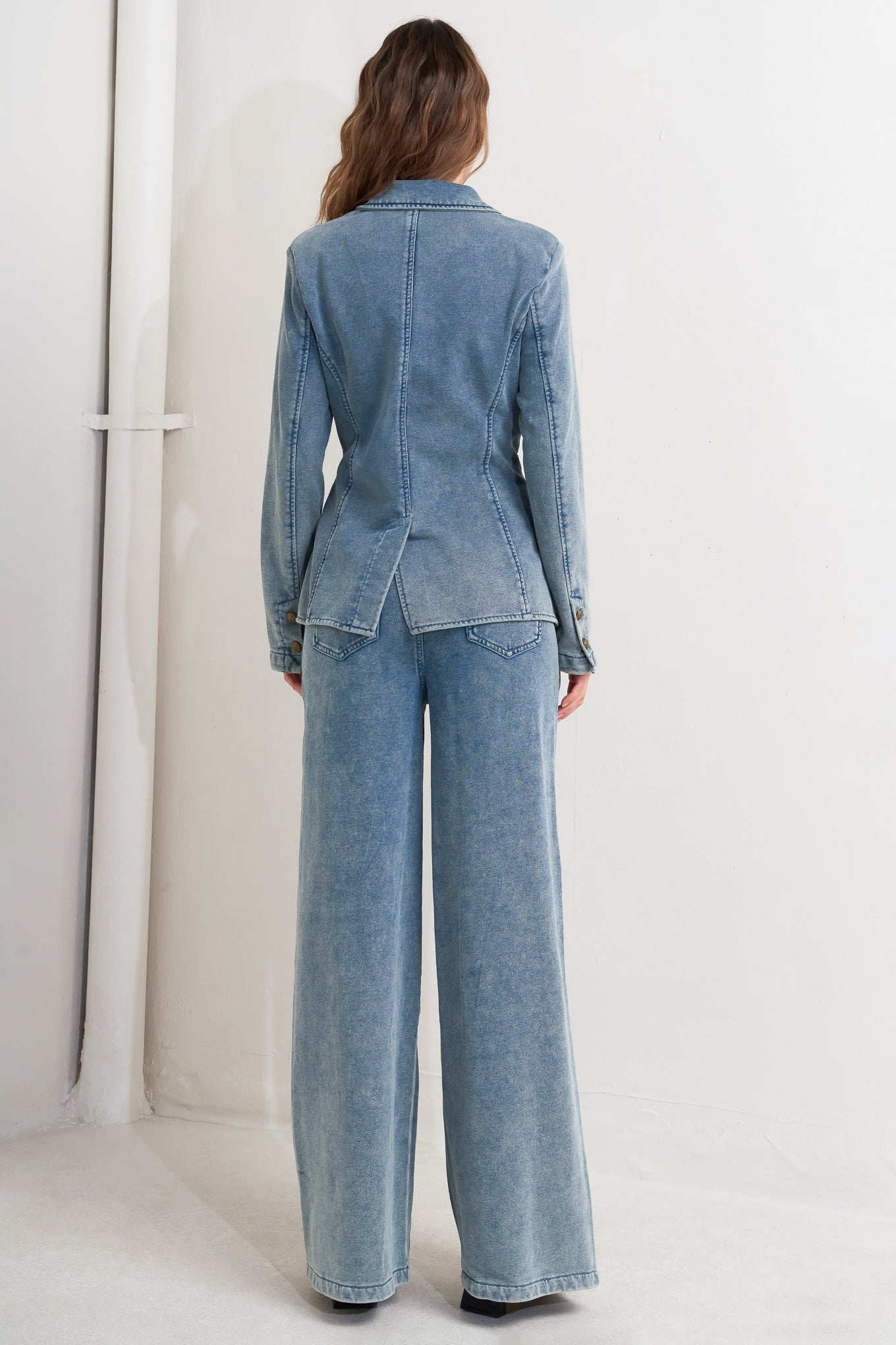 Blazer de tecido felpudo francês com modelagem ajustada