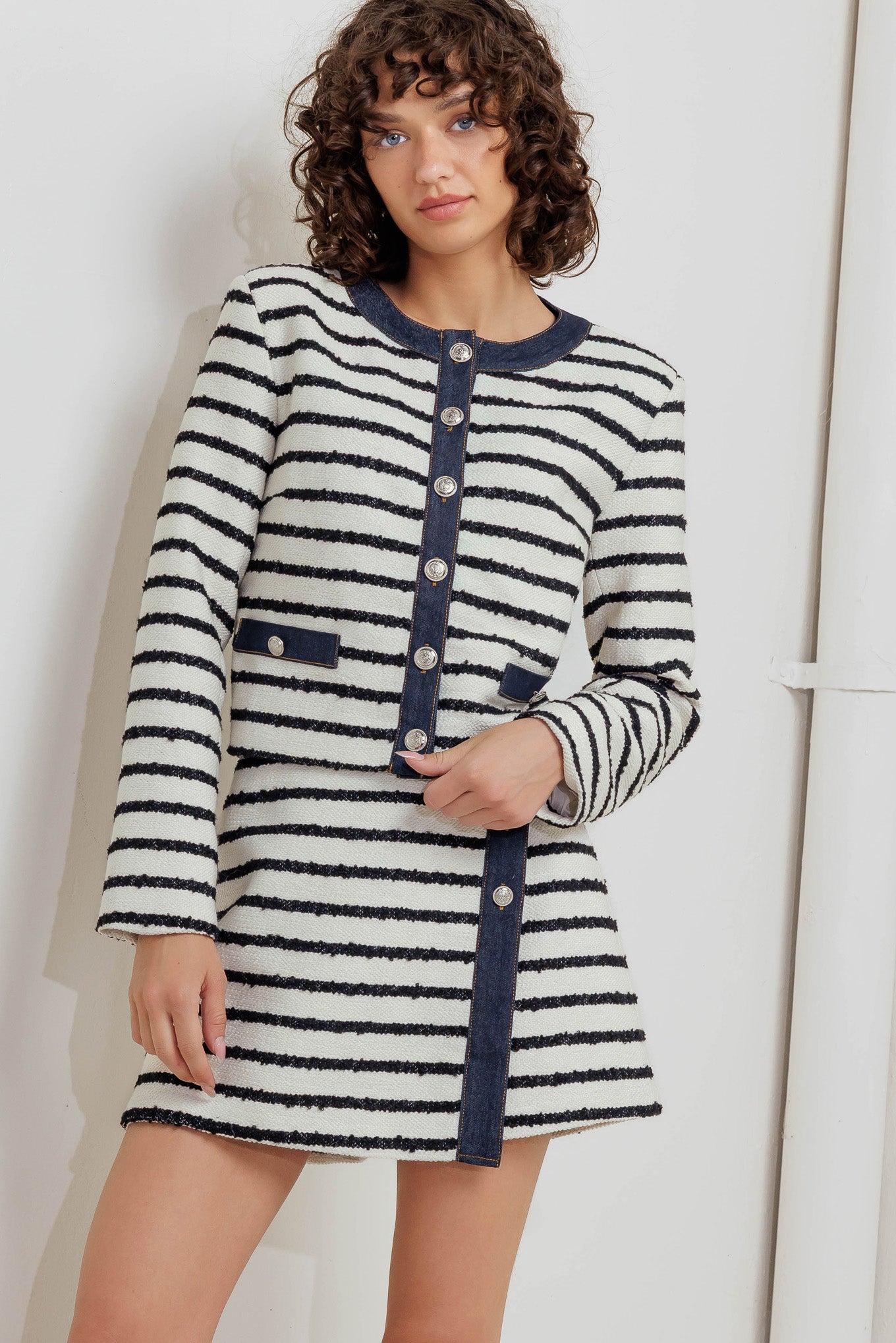 BONJOUR STRIPE WOVEN CROP JACKET - MaraFormigone