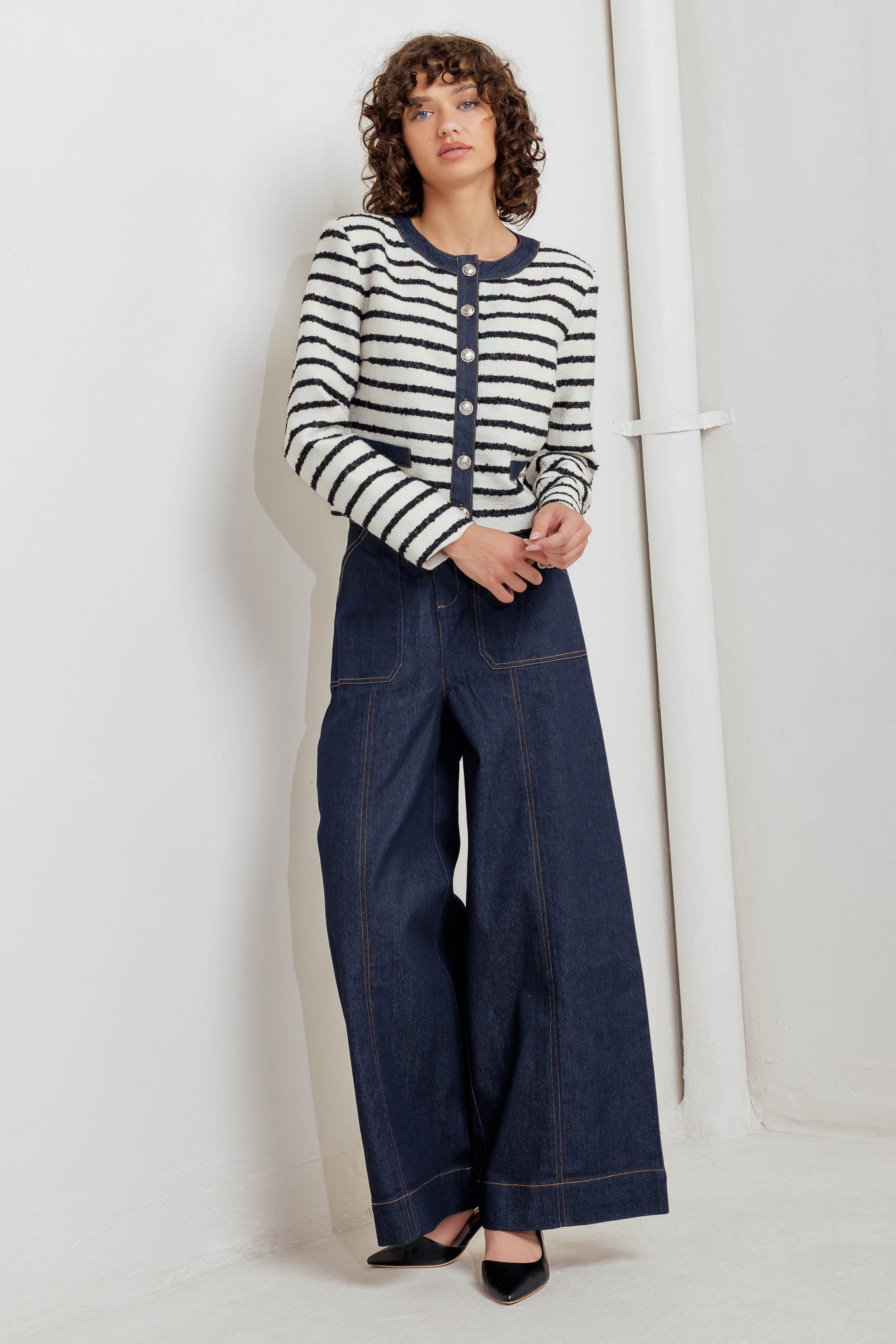 BONJOUR STRIPE WOVEN CROP JACKET - MaraFormigone