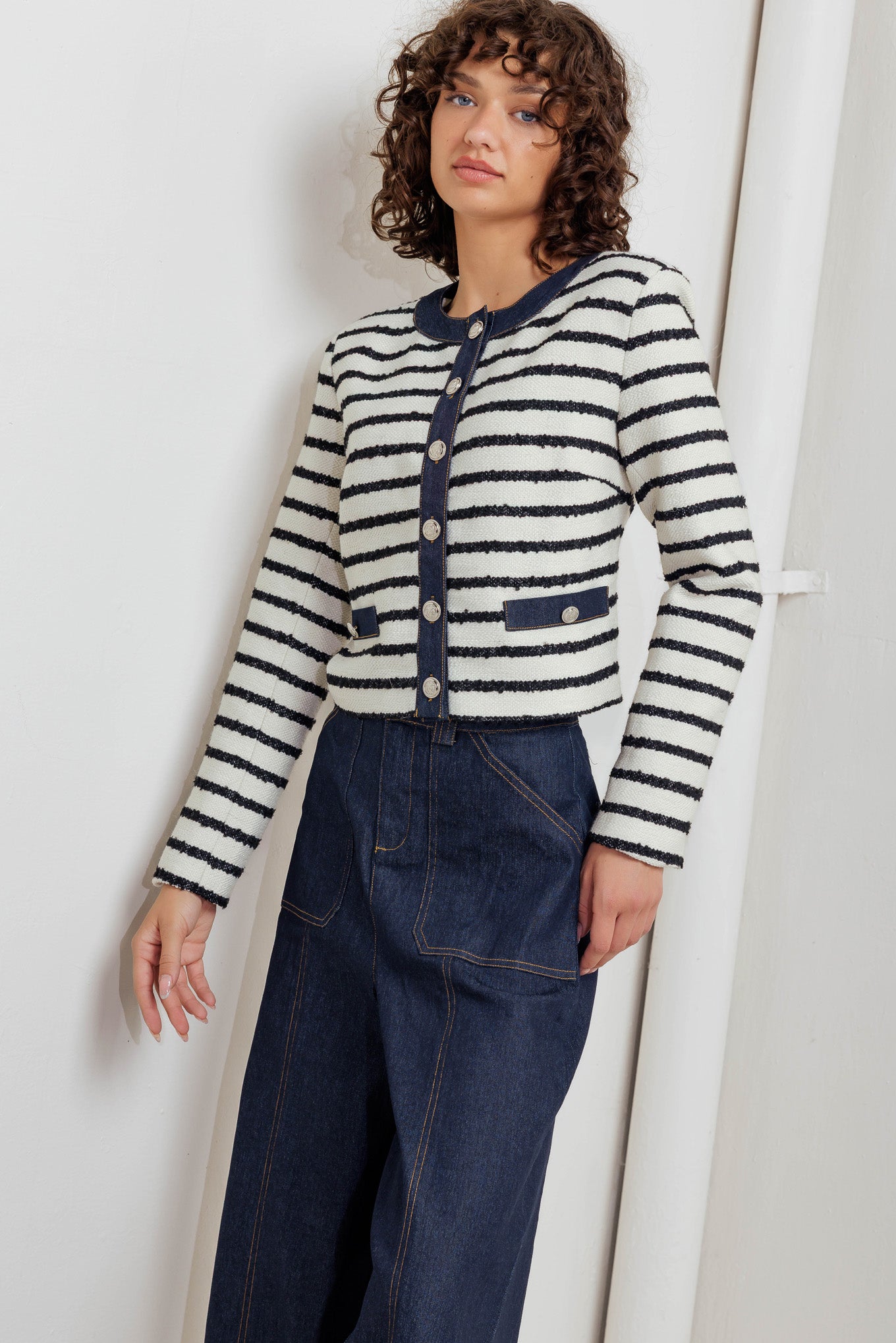 BONJOUR STRIPE WOVEN CROP JACKET - MaraFormigone