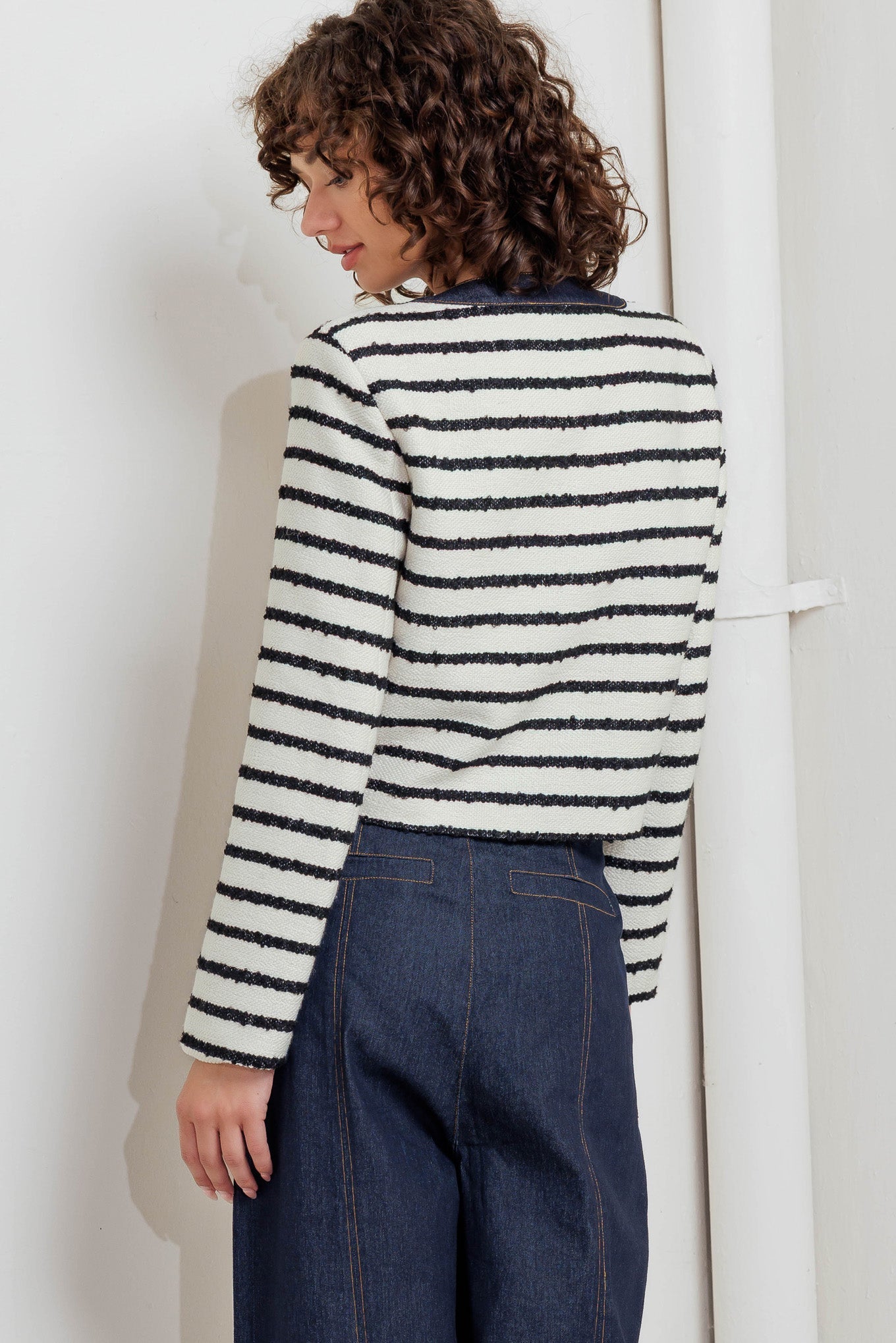 BONJOUR STRIPE WOVEN CROP JACKET - MaraFormigone