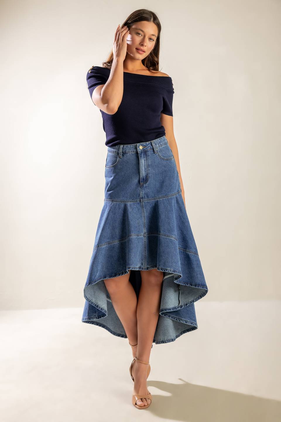 UNDER THE HISBISCUS DENIM SKIRT - MaraFormigone