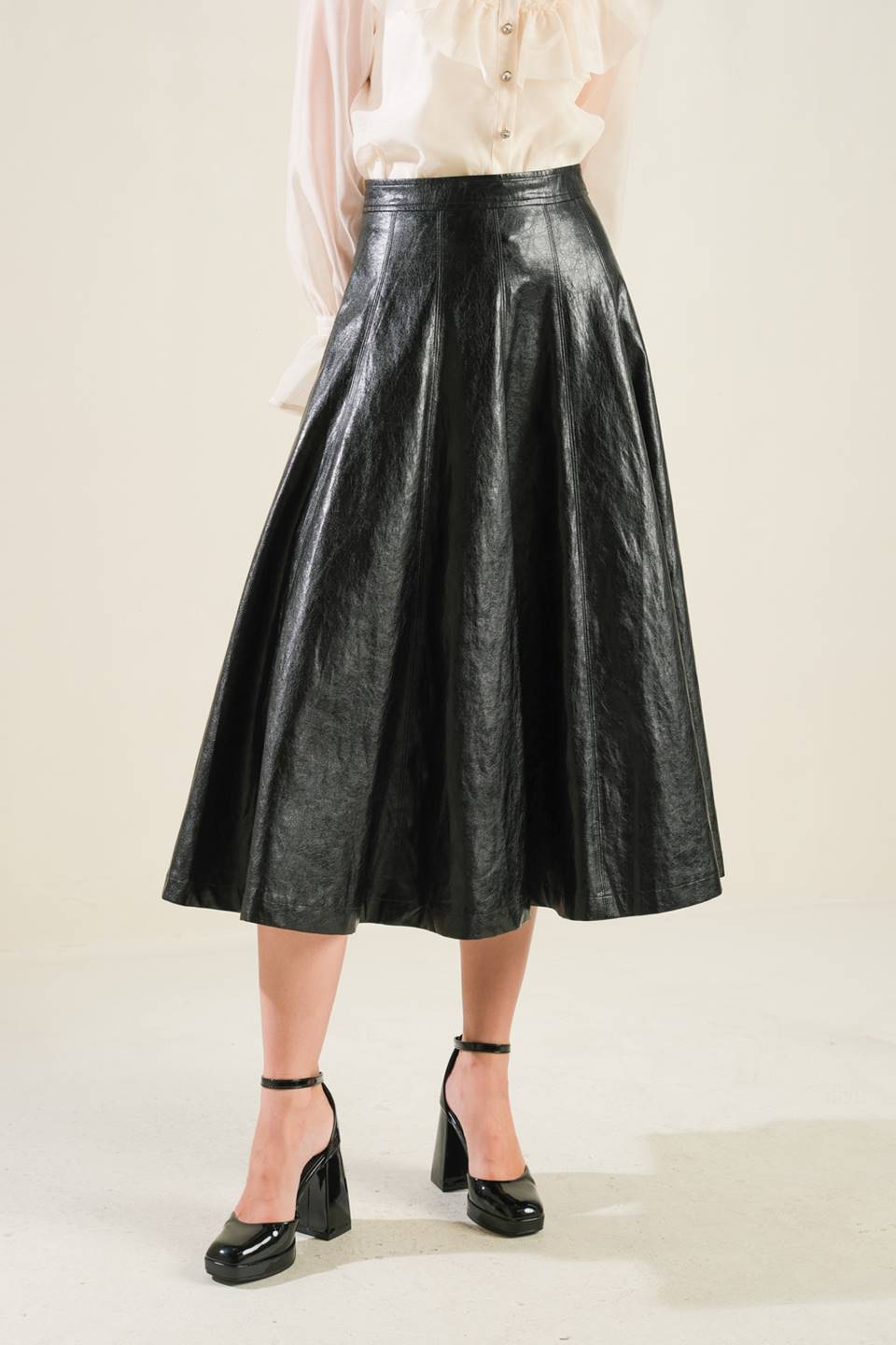 MY HEART TO YOU LEATHER MIDI SKIRT - MaraFormigone