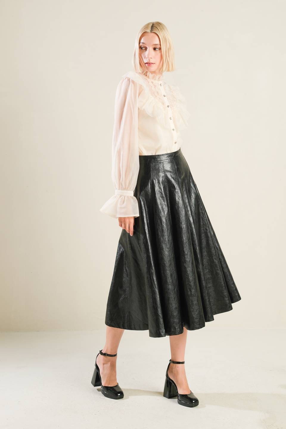 MY HEART TO YOU LEATHER MIDI SKIRT - MaraFormigone