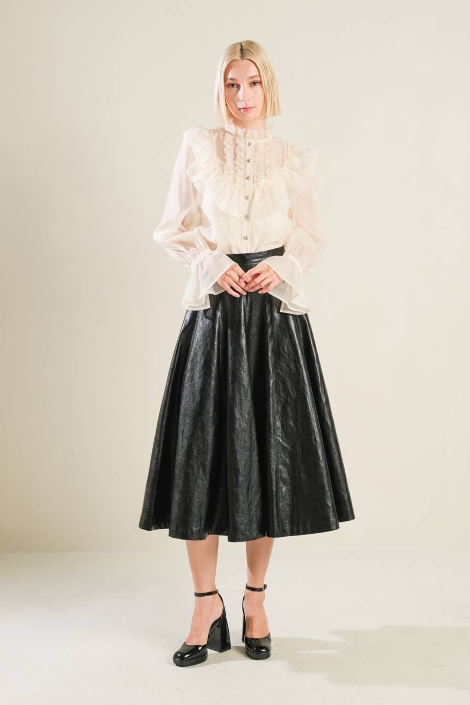 MY HEART TO YOU LEATHER MIDI SKIRT - MaraFormigone