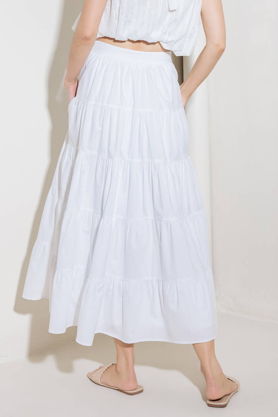 SIMPLY SPELLBOUND WHITE WOVEN FULL MIDI SKIRT - MaraFormigone