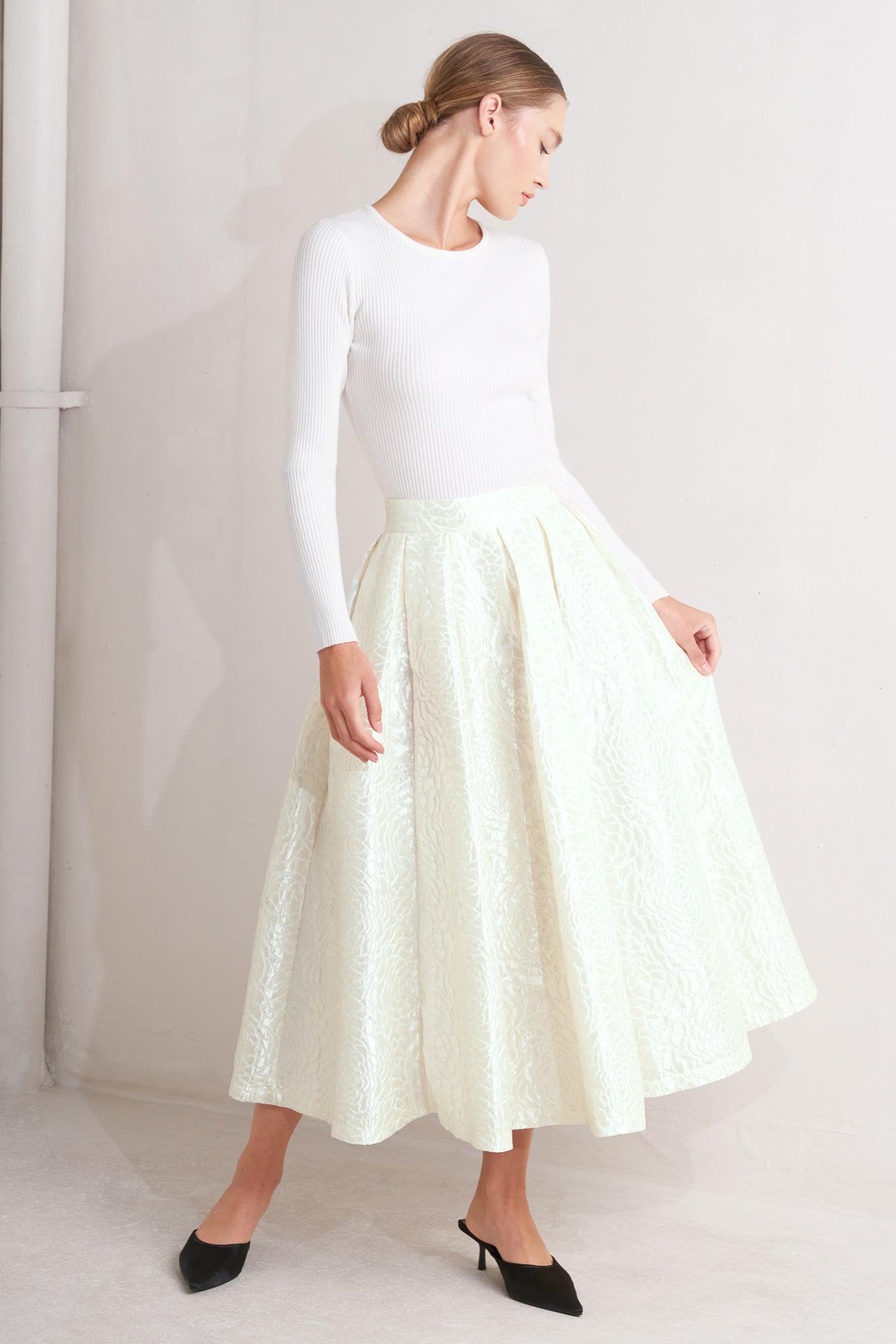 ROSÉ TEXTURE WOVEN FULL MIDI SKIRT - MaraFormigone