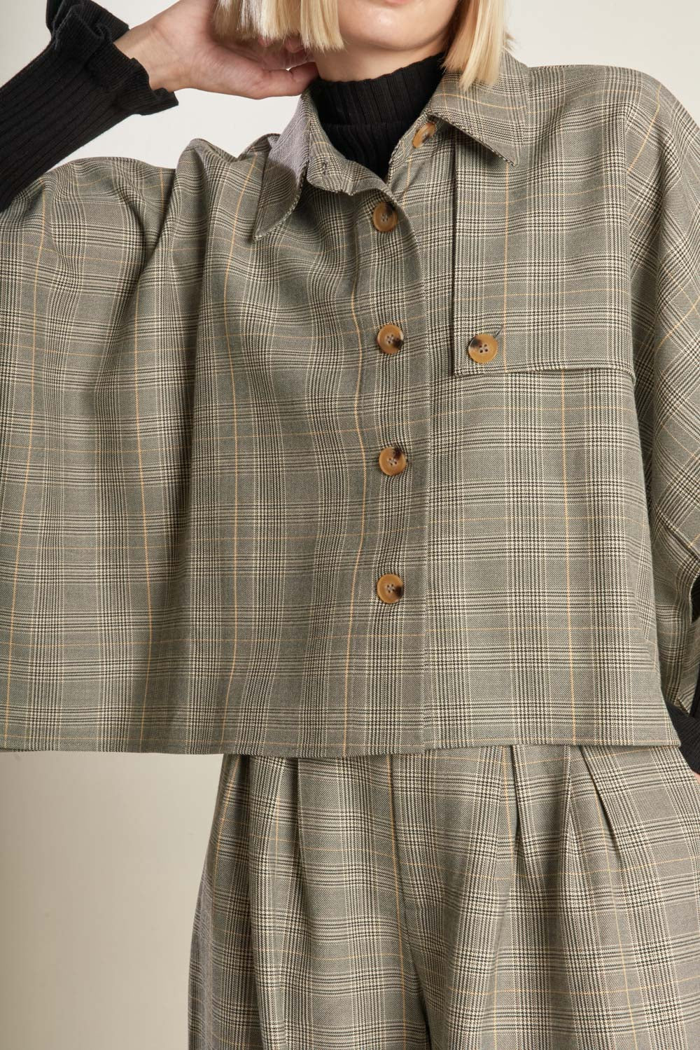 EXCELÊNCIA IMPECÁVEL BLUSA XADREZ TECIDA