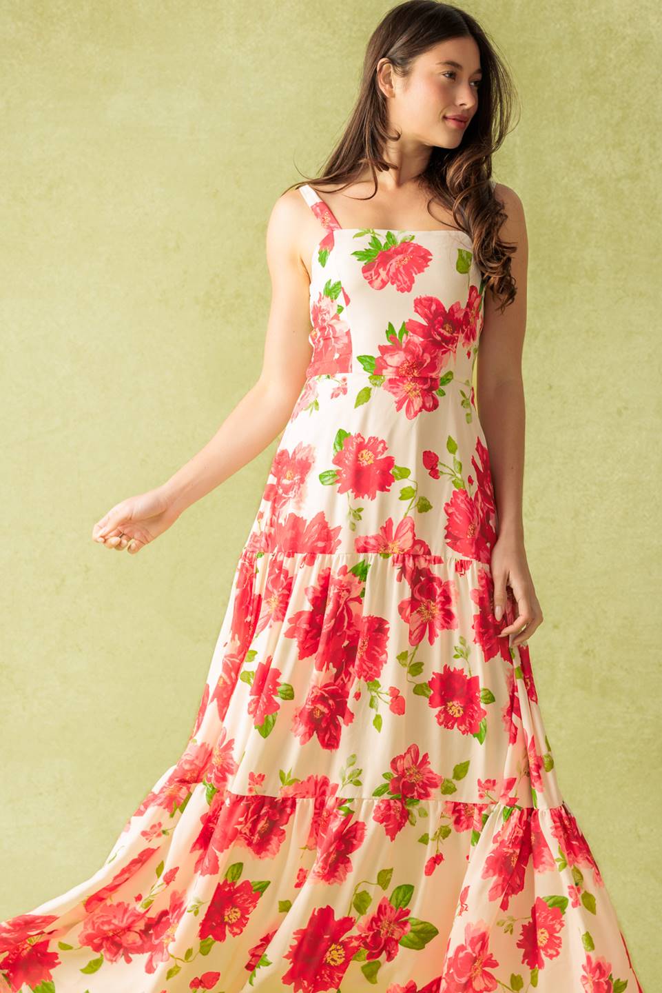 VESTIDO MAXI TECIDO COM ESTAMPA DE DETALHES