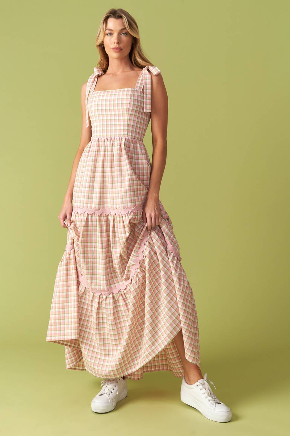 IMAGINE THAT GREEN PINK PLAID MIDI DRESS - MaraFormigone