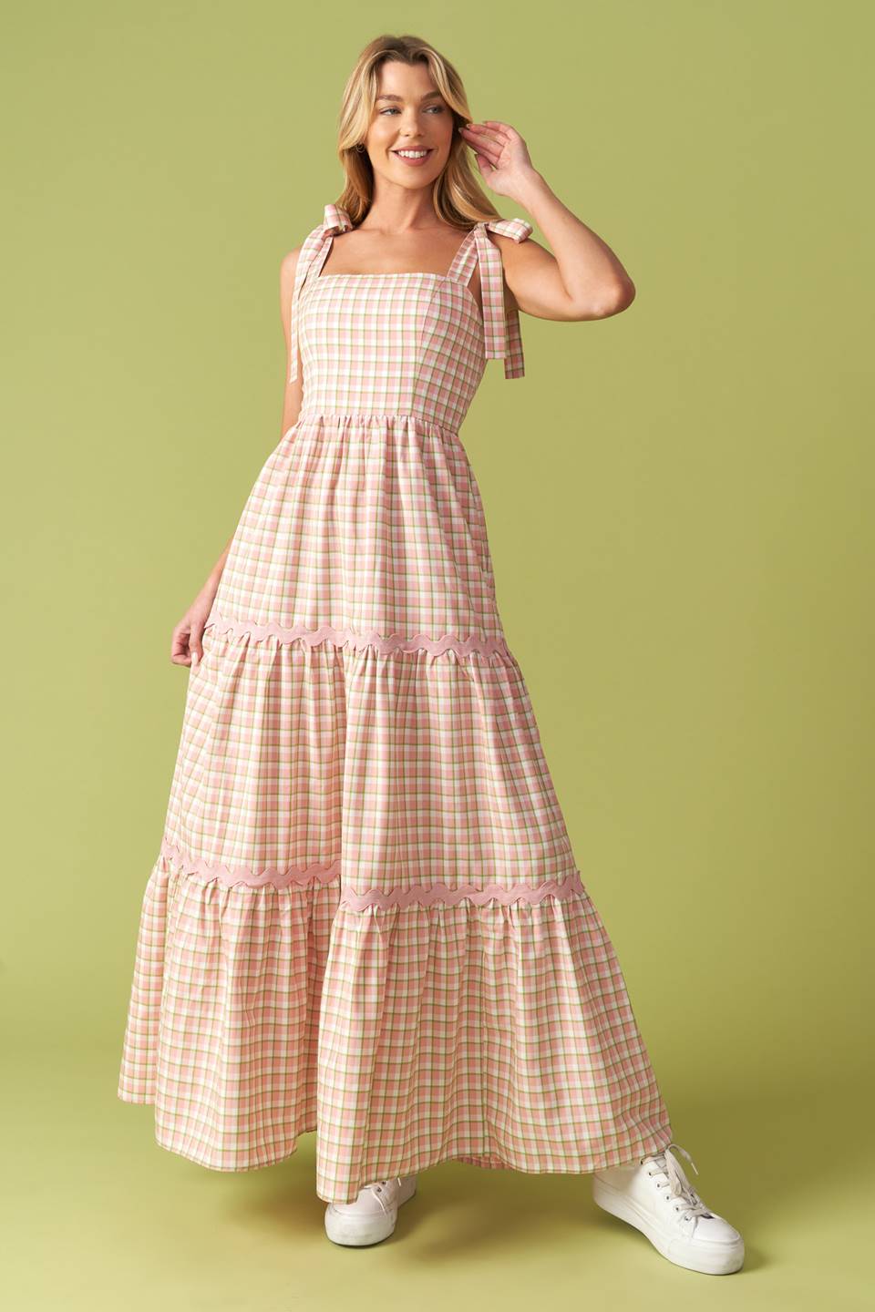 IMAGINE THAT GREEN PINK PLAID MIDI DRESS - MaraFormigone