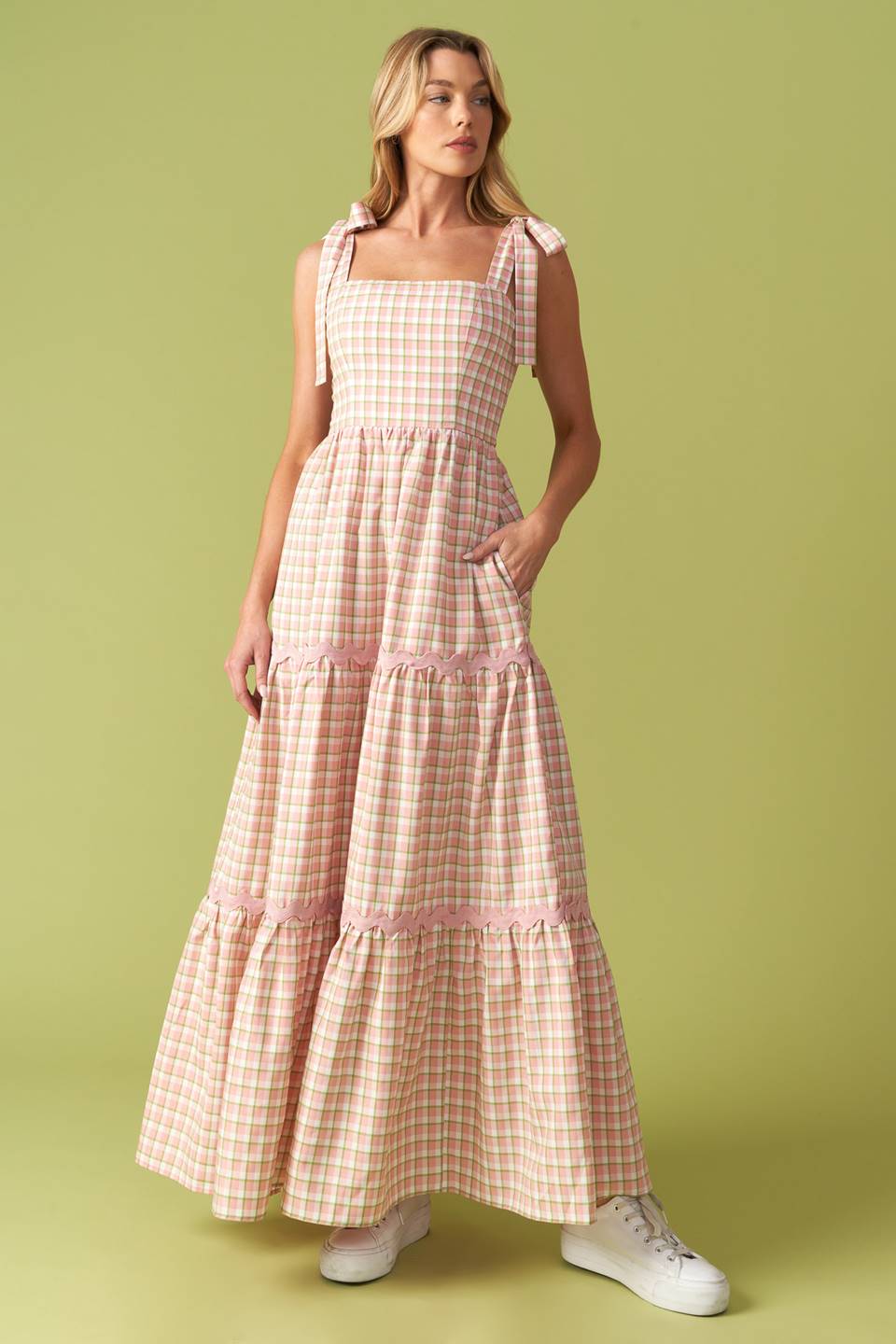 IMAGINE THAT GREEN PINK PLAID MIDI DRESS - MaraFormigone