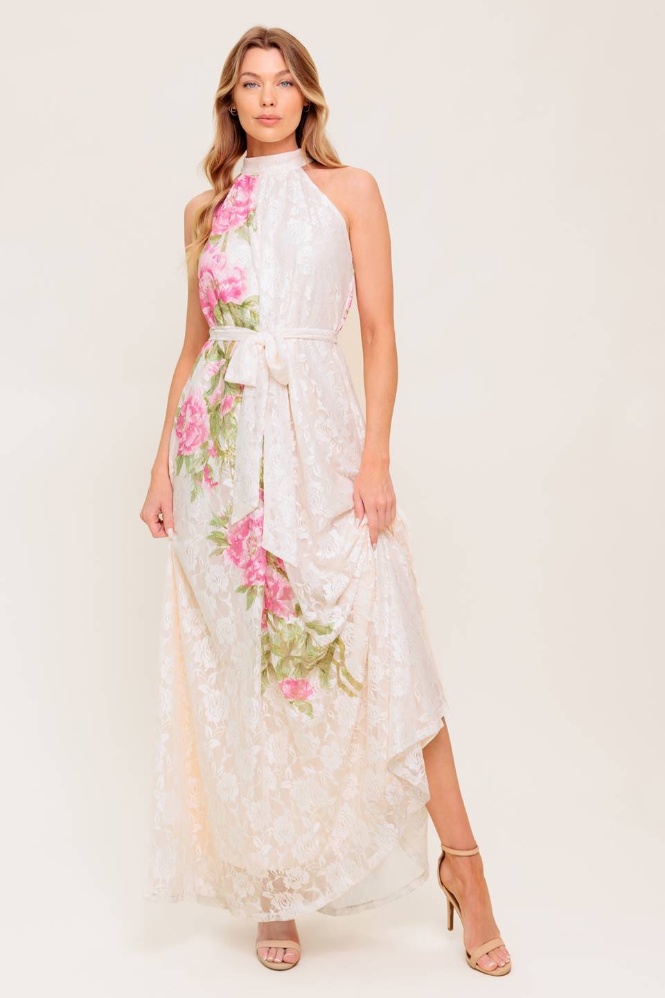VESTIDO LONGO DE RENDA TELA BOTANICAL DREAM