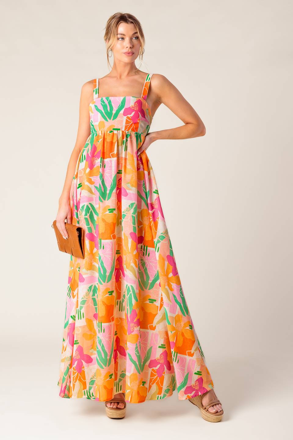 BON VOYAGE PINK ORANGE WOVEN MAXI DRESS - MaraFormigone