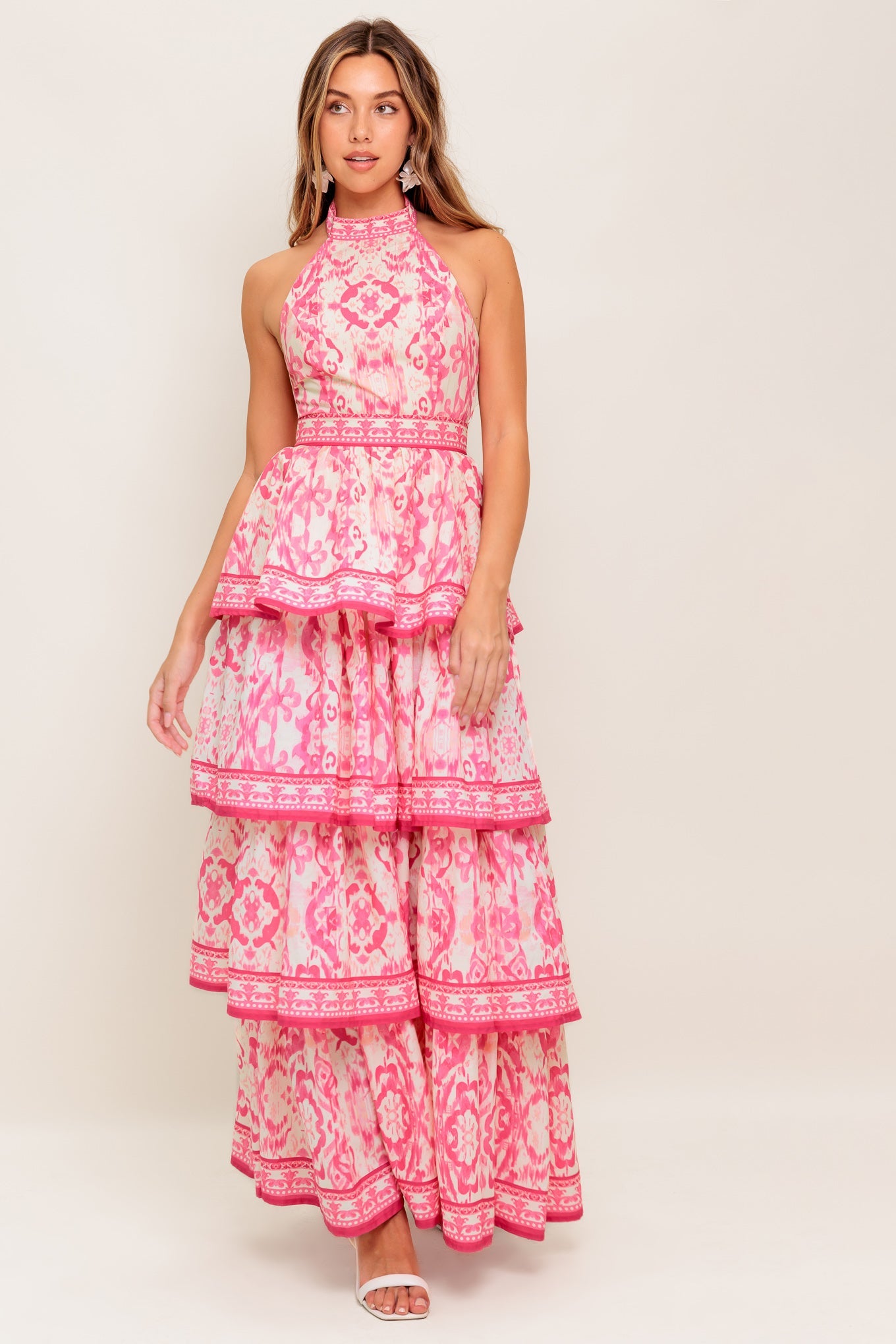 BLUSHING BLOSSOM FUCHSIA WOVEN MAXI DRESS - MaraFormigone