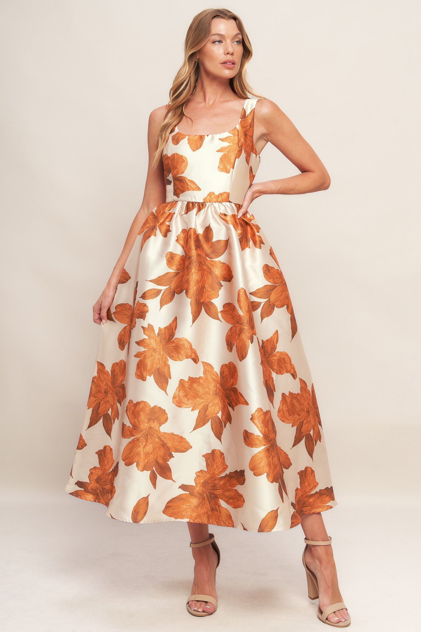 AUTUMNAL FLORAL WOVEN MIDI DRESS - MaraFormigone