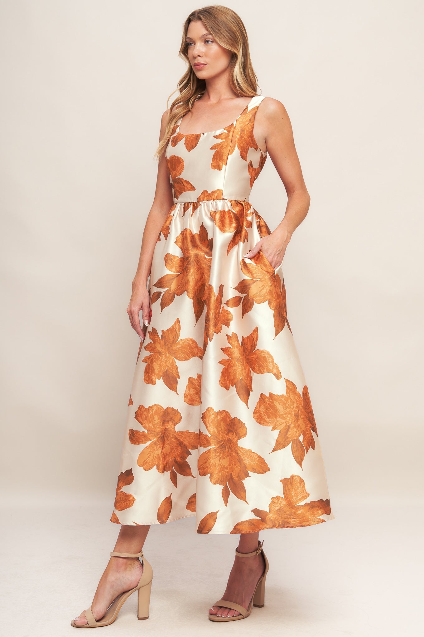 AUTUMNAL FLORAL WOVEN MIDI DRESS - MaraFormigone
