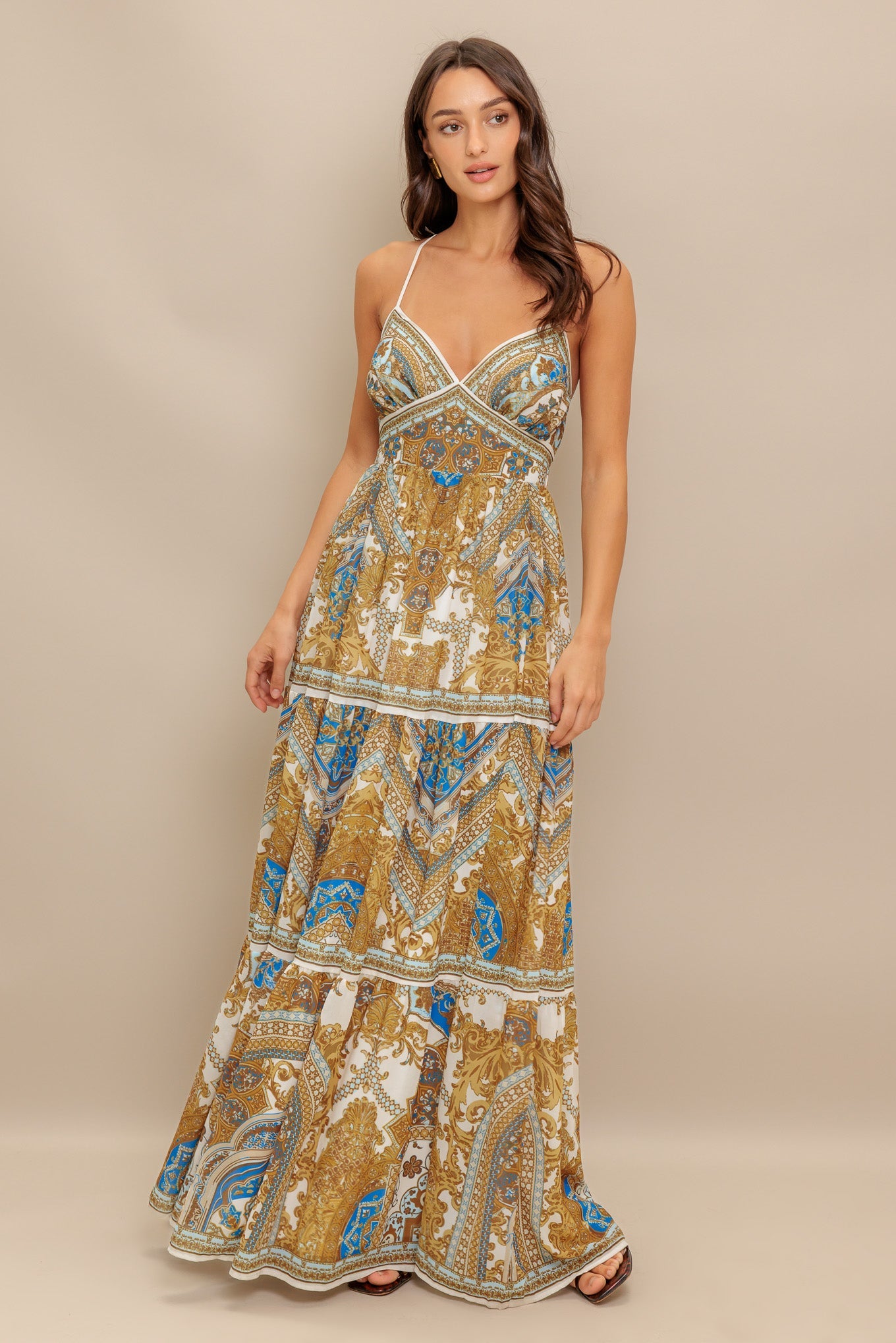 GOLDEN PALAZZO WOVEN MAXI DRESS - MaraFormigone