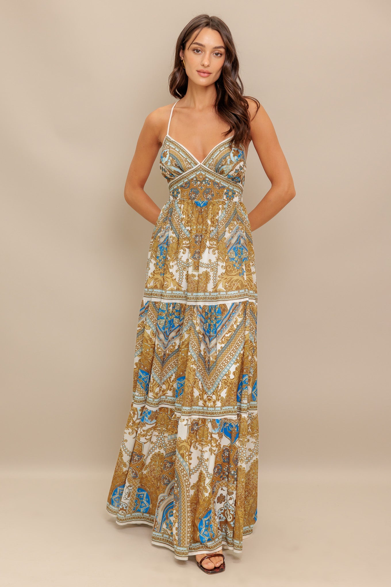 GOLDEN PALAZZO WOVEN MAXI DRESS - MaraFormigone