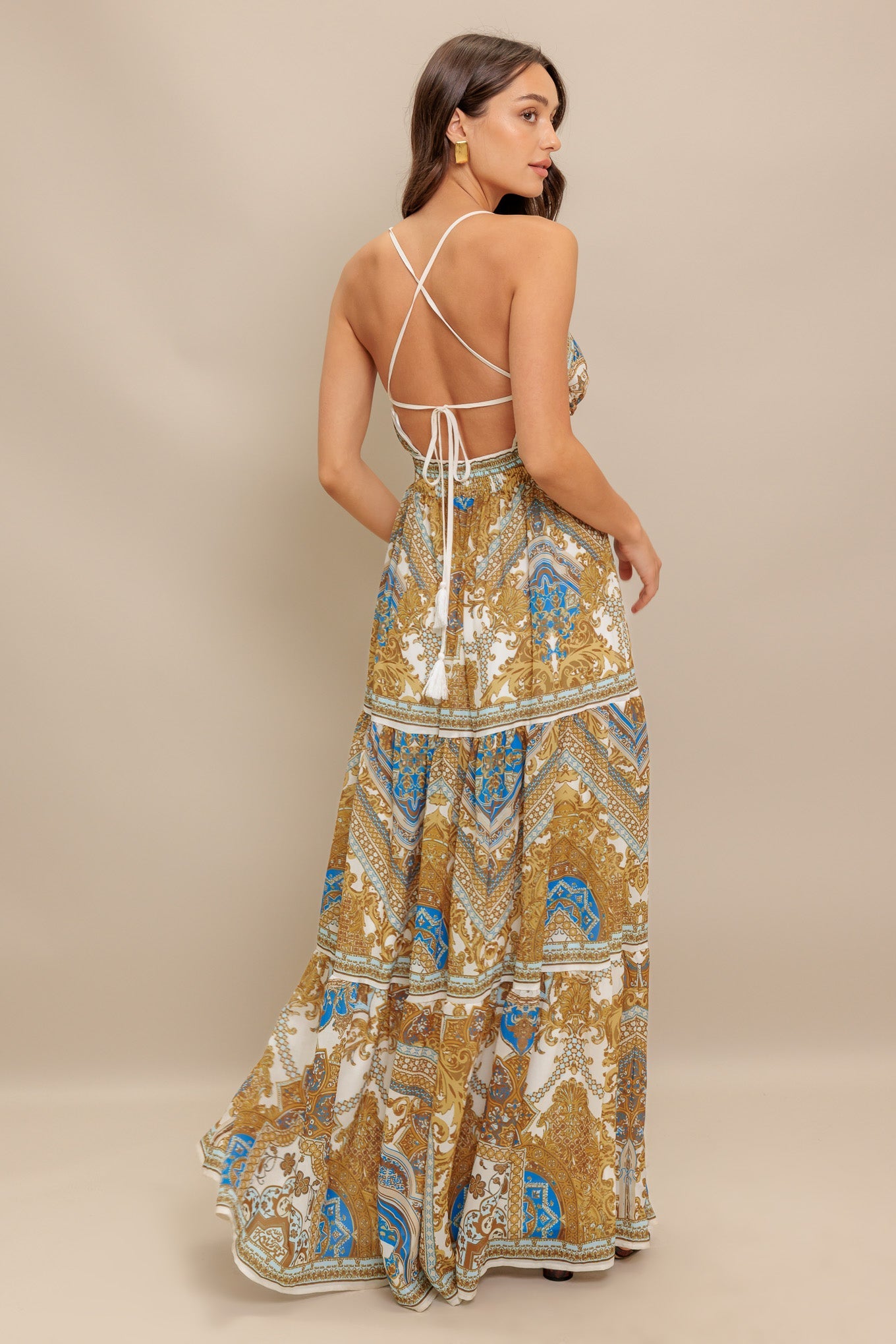 GOLDEN PALAZZO WOVEN MAXI DRESS - MaraFormigone