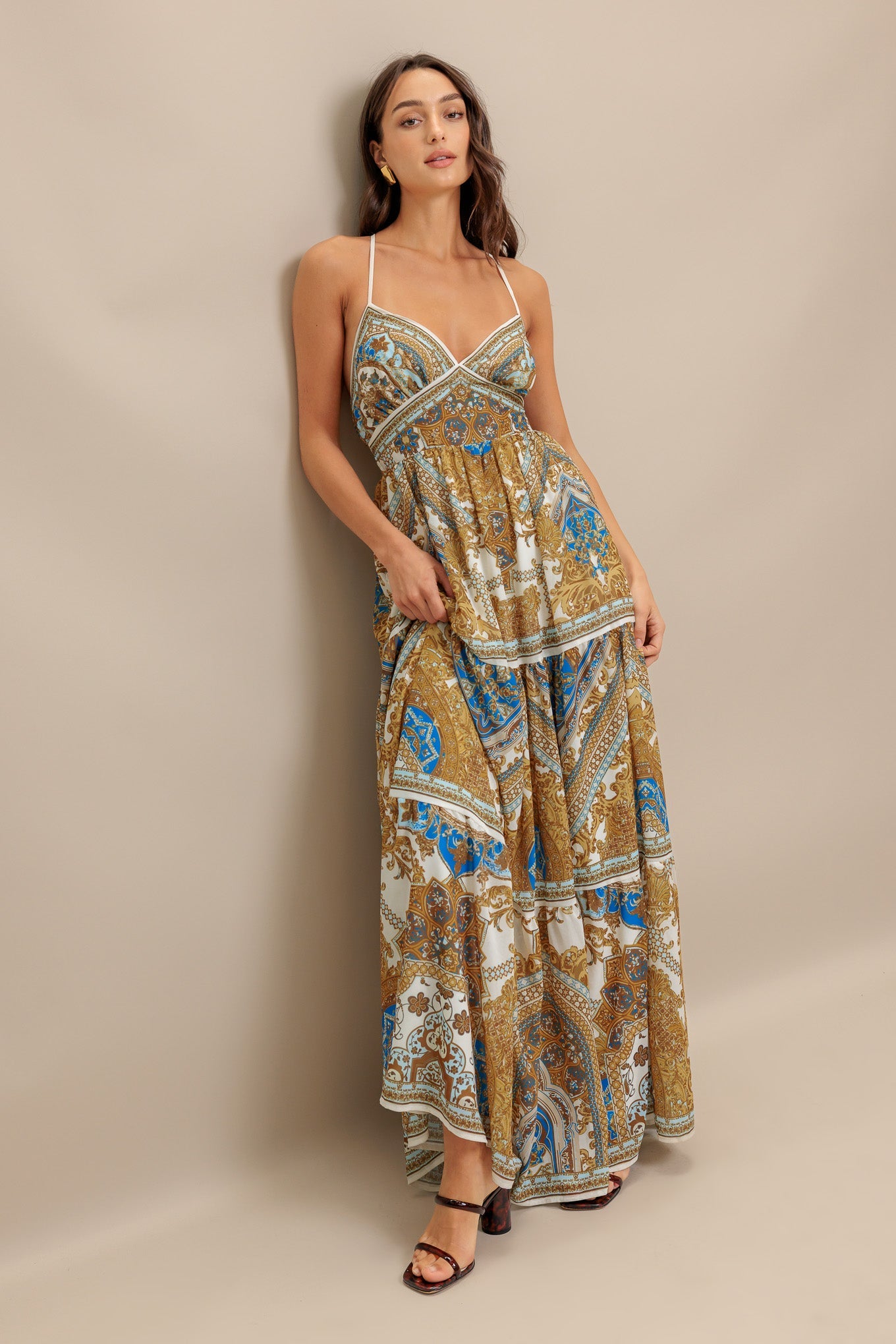 GOLDEN PALAZZO WOVEN MAXI DRESS - MaraFormigone