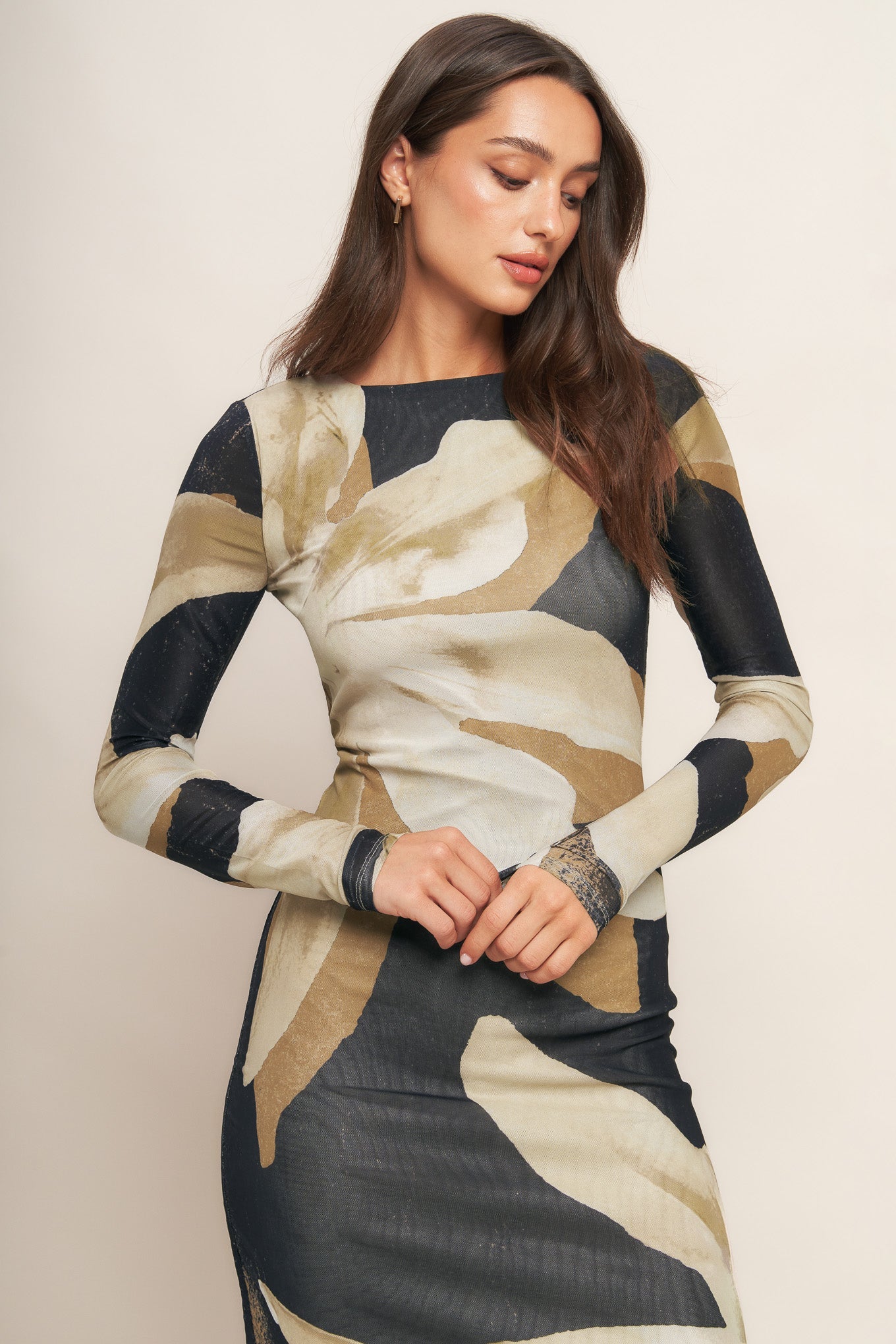 ABSTRACT BOTANICA POWER MESH MIDI DRESS - MaraFormigone