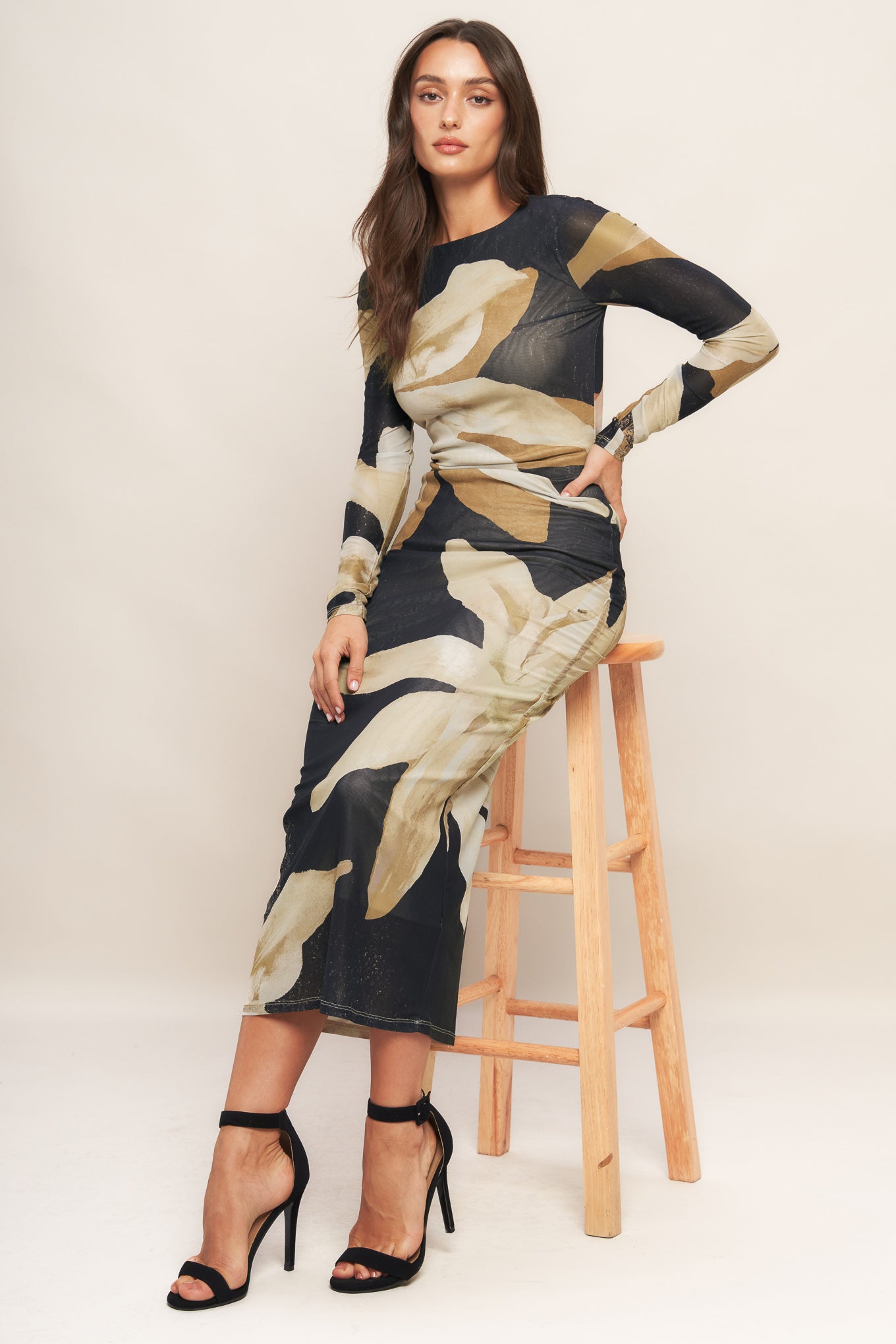 ABSTRACT BOTANICA POWER MESH MIDI DRESS - MaraFormigone