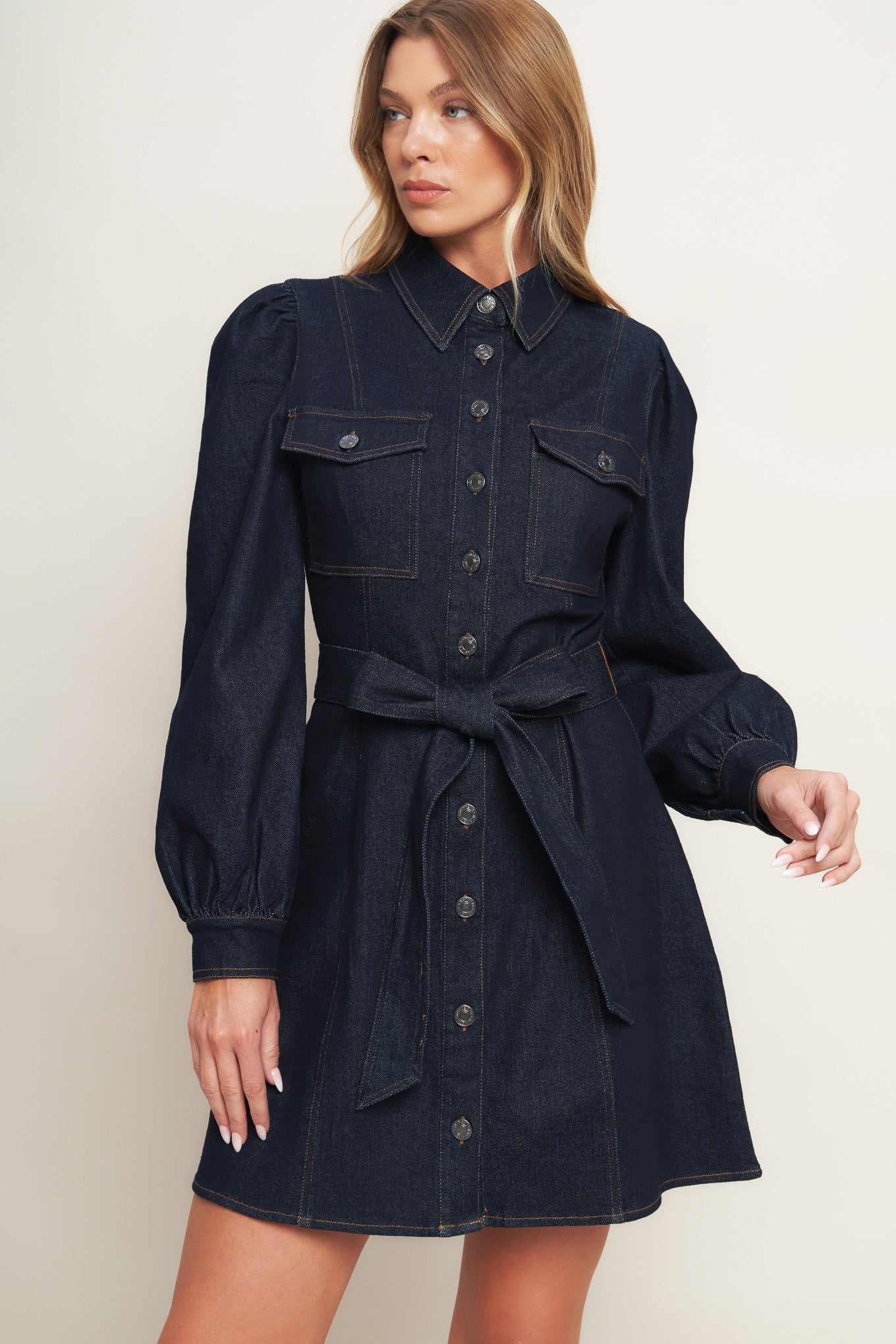 HOLIDAY DARK INDIGO DENIM MINI DRESS - MaraFormigone