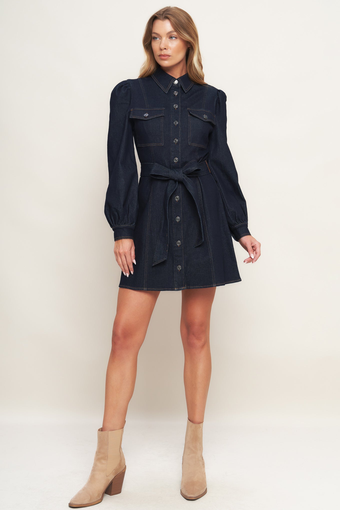 HOLIDAY DARK INDIGO DENIM MINI DRESS - MaraFormigone
