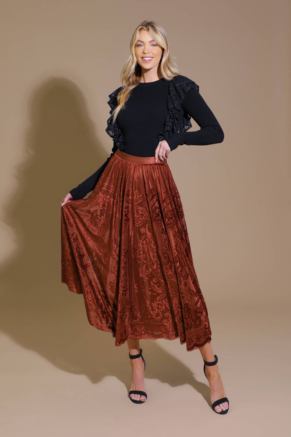 EASE MY MIND VELVET MIDI SKIRT - MaraFormigone