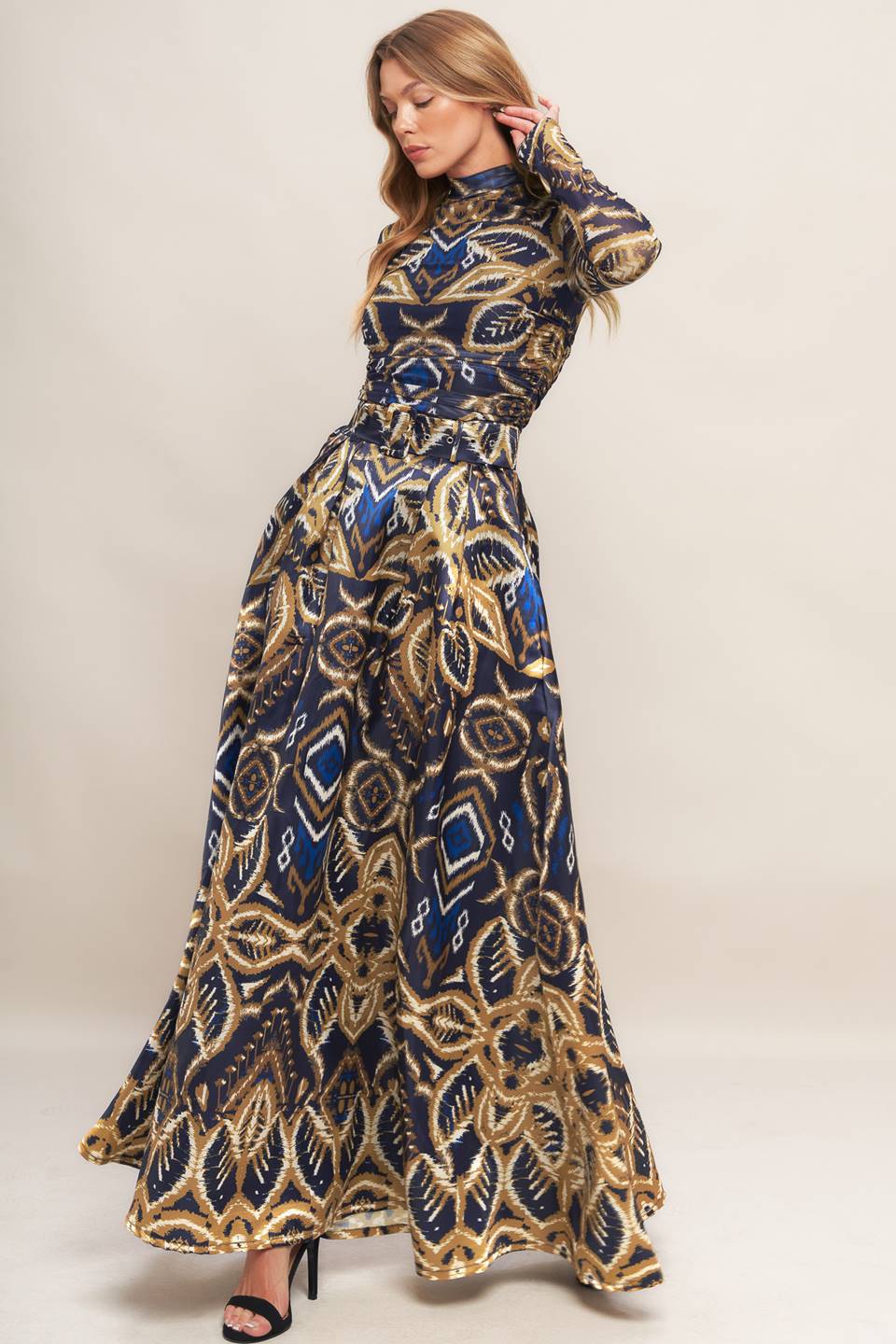 FALDA MAXI DE TEJIDO CON DRAPEADO NOCTURNO