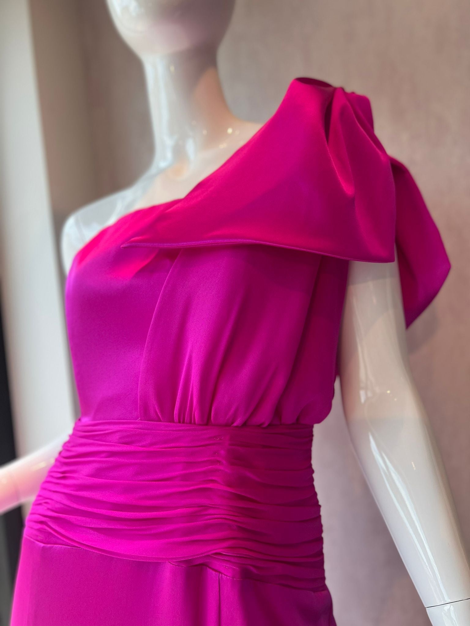 Gathered Waist One Shoulder Bow Gown _ Custom Colors Available - MaraFormigone