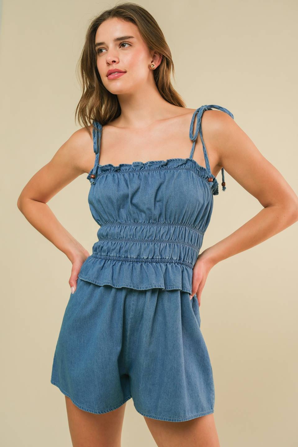THRIVING ALL NIGHT DENIM ROMPER - MaraFormigone